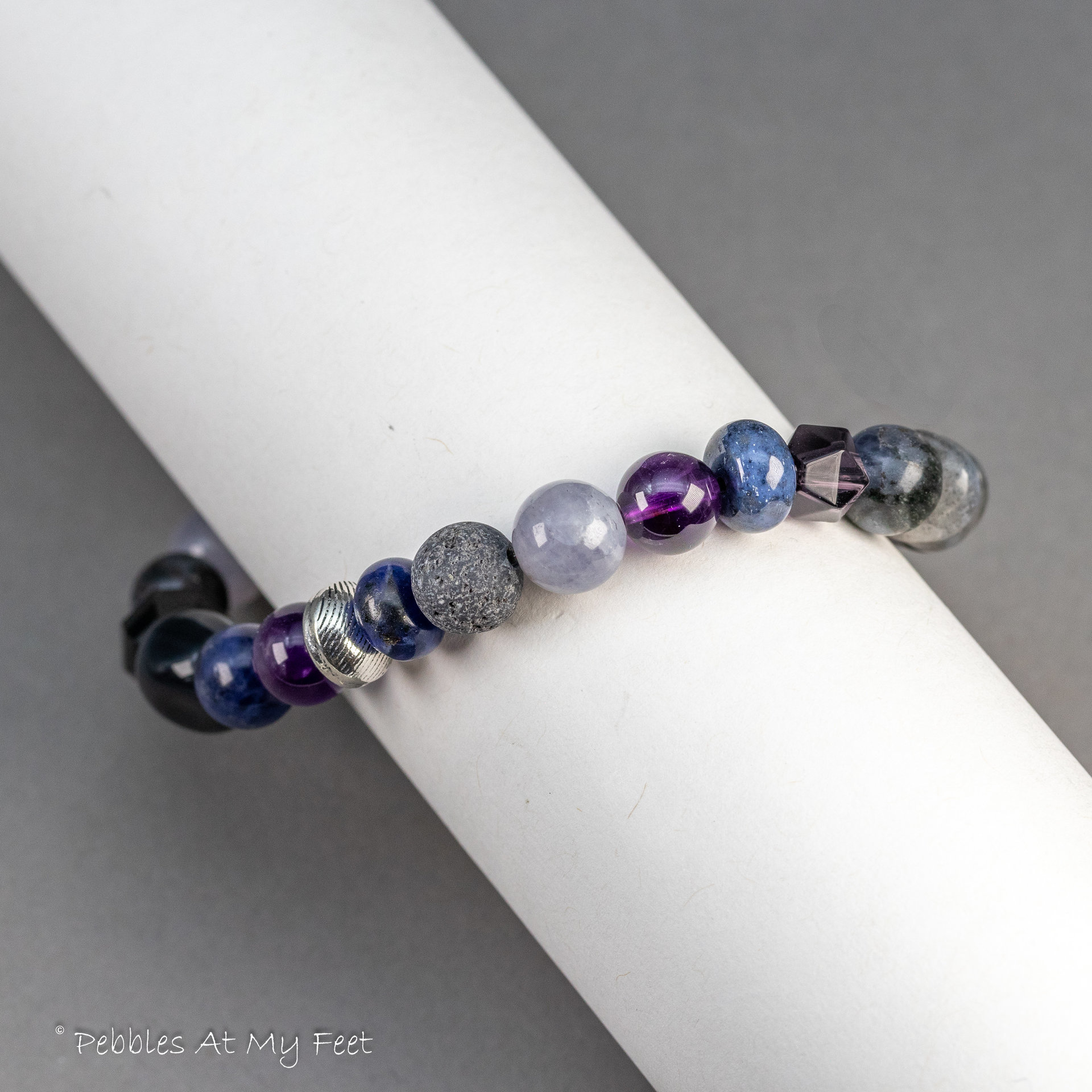 Purple Blue and Black Gemstone Stretch Bracelet for Women