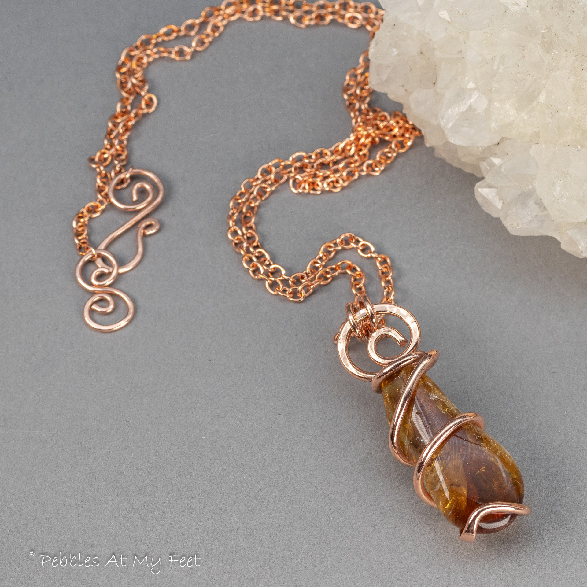 Natural Citrine Tumbled Stone Necklace, Handmade in Copper
