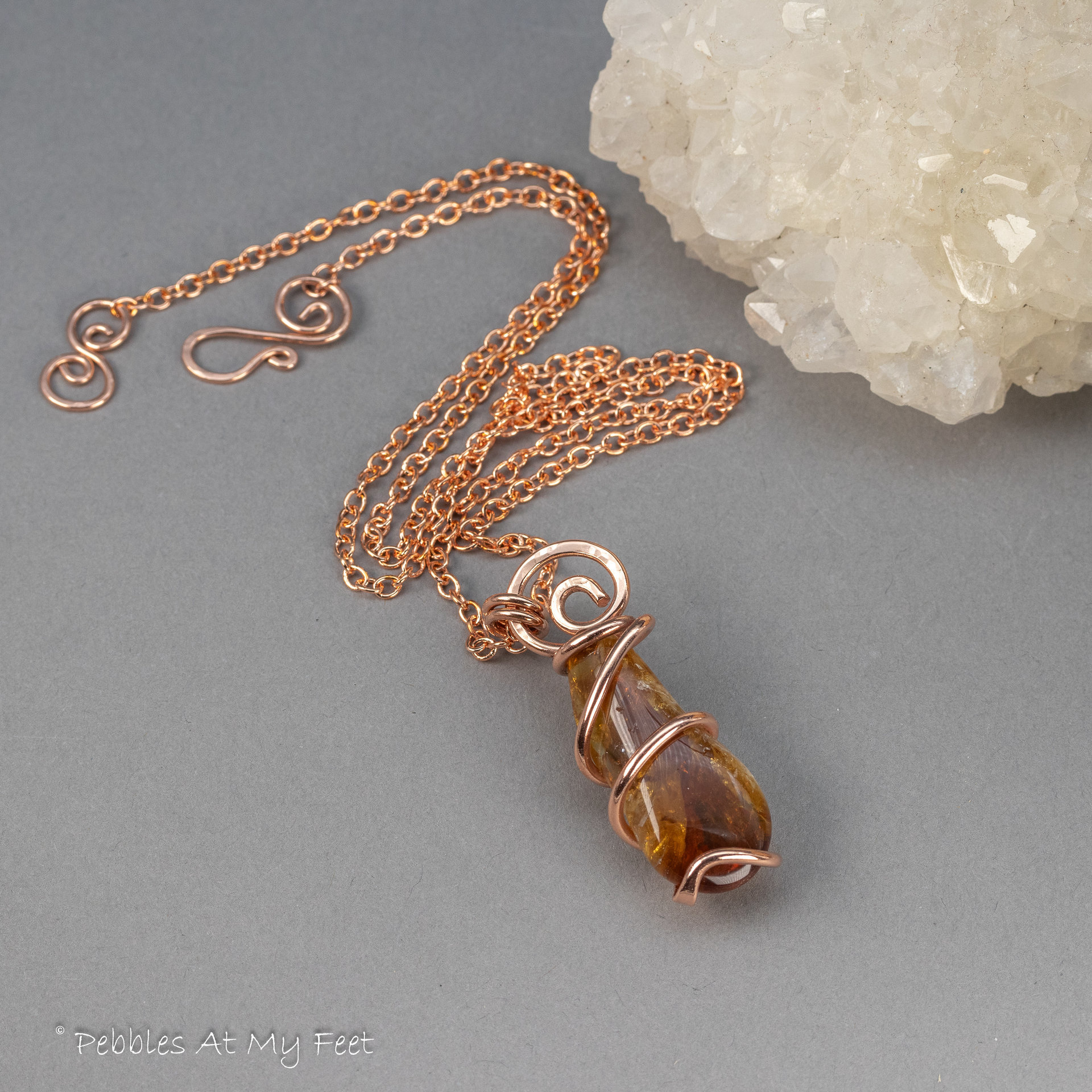 Natural Citrine Tumbled Stone Necklace, Handmade in Copper