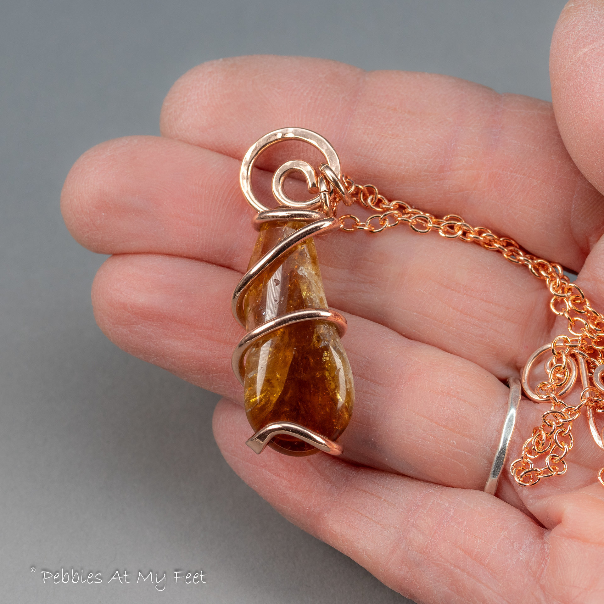 Natural Citrine Tumbled Stone Necklace, Handmade in Copper