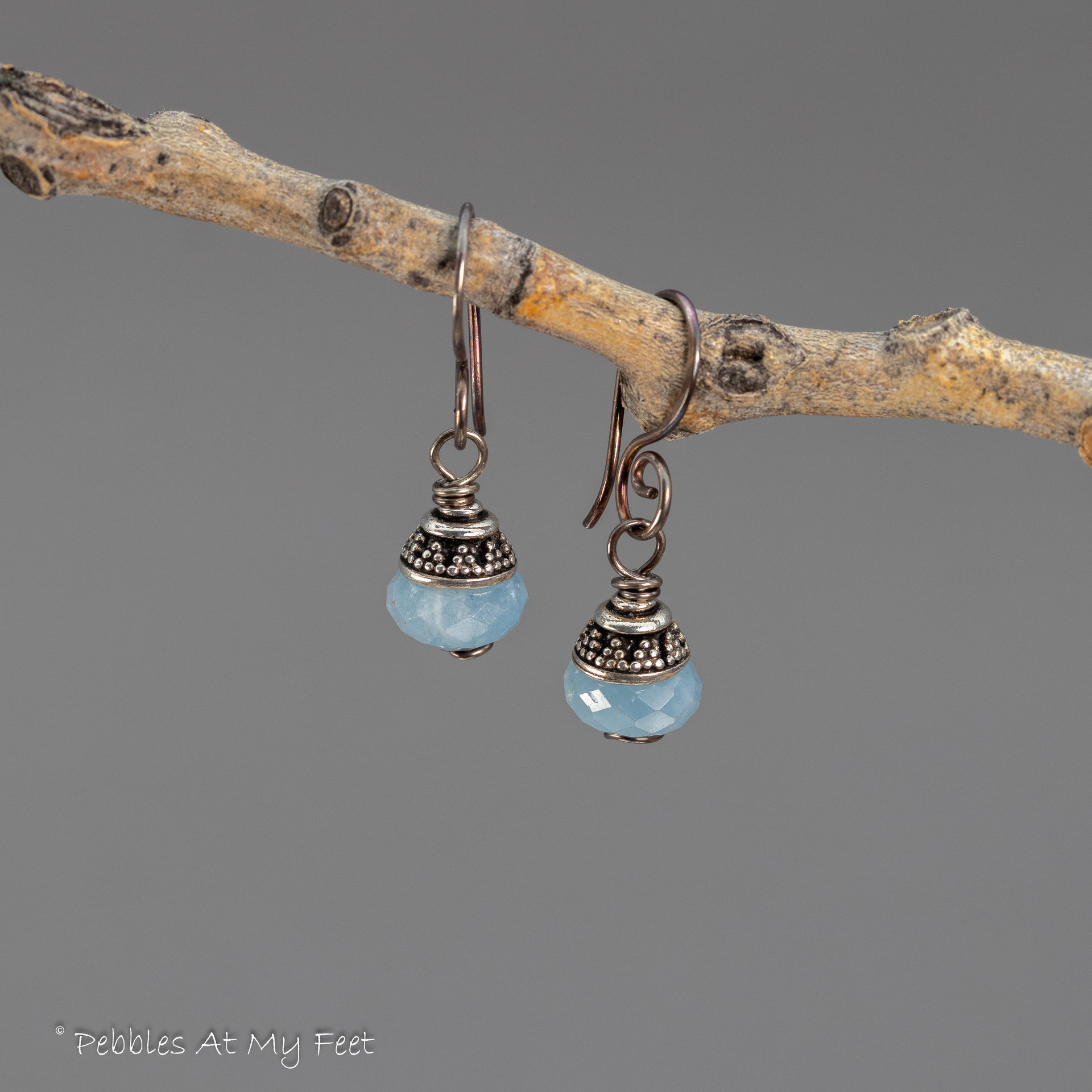 Aquamarine Earrings, Simple Drop Earrings with Blue Gemstones