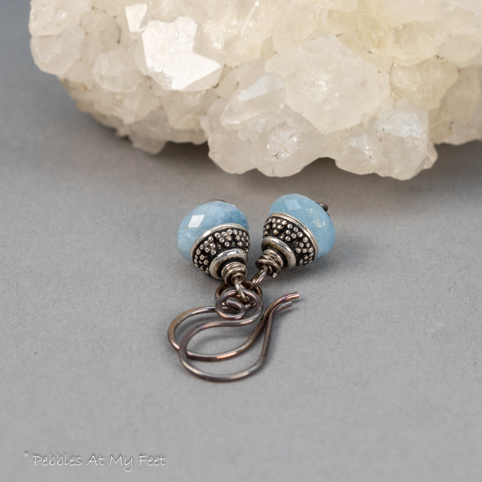 Aquamarine Earrings, Simple Drop Earrings with Blue Gemstones