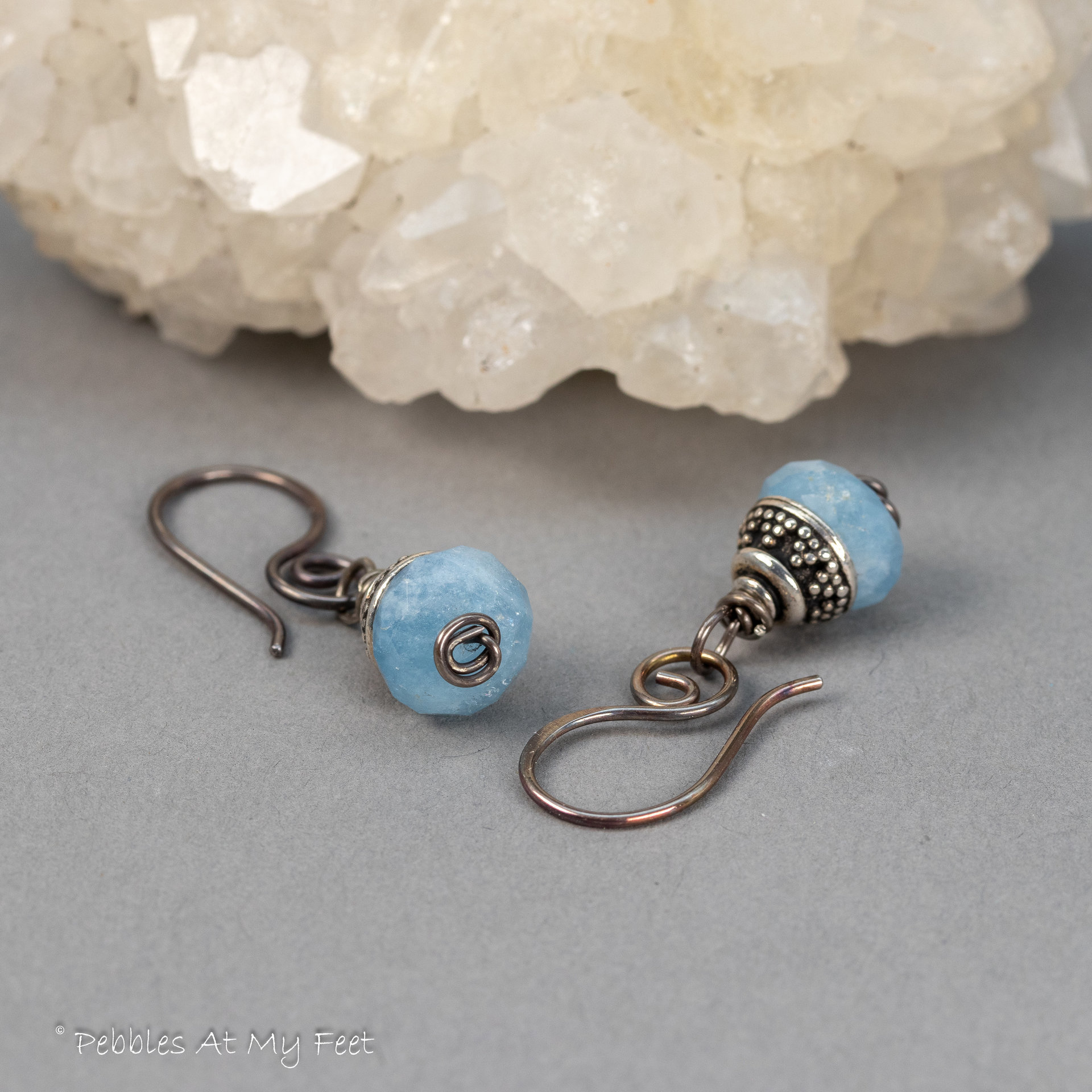 Aquamarine Earrings, Simple Drop Earrings with Blue Gemstones