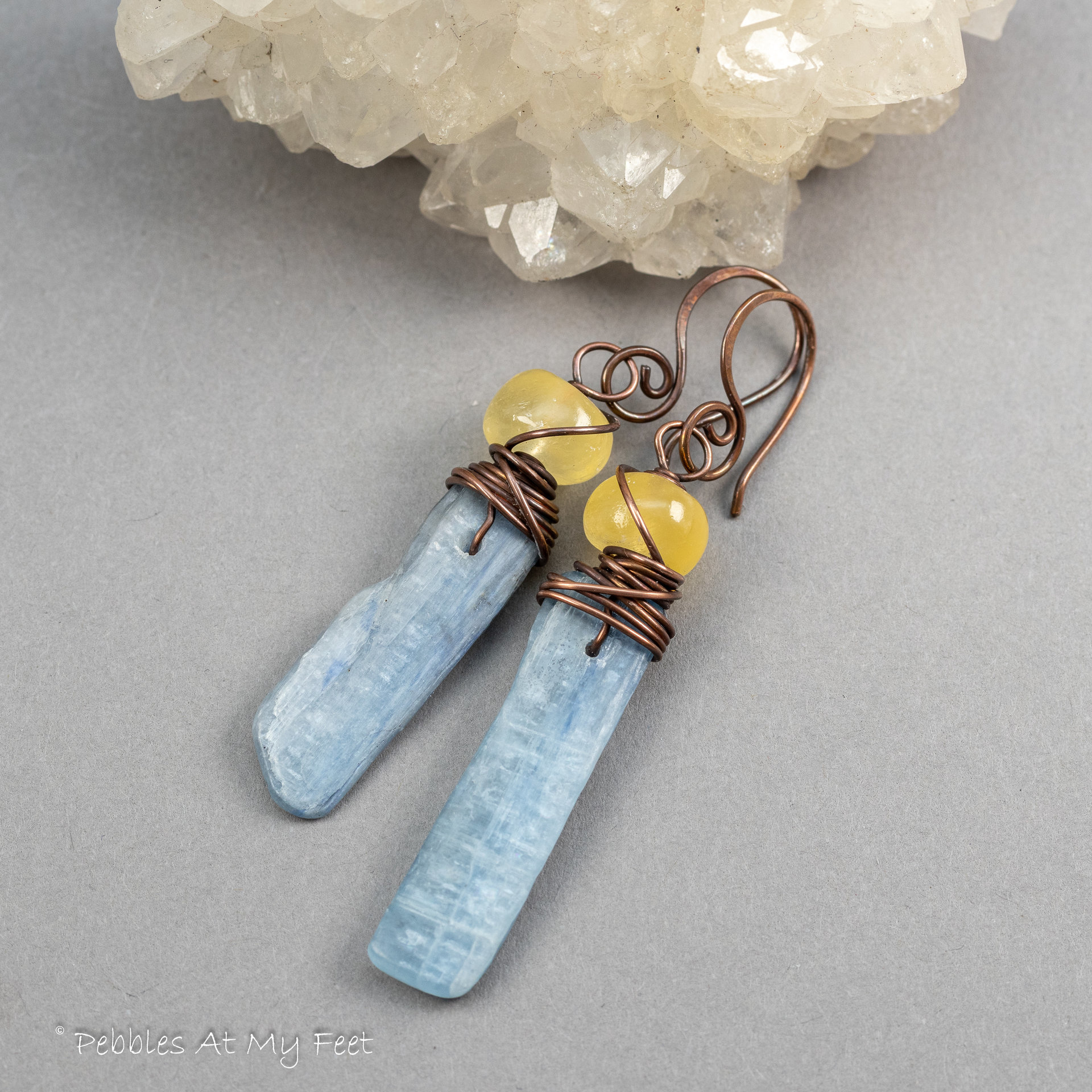 Silvery Blue Kyanite Earrings Hand Wired in Copper