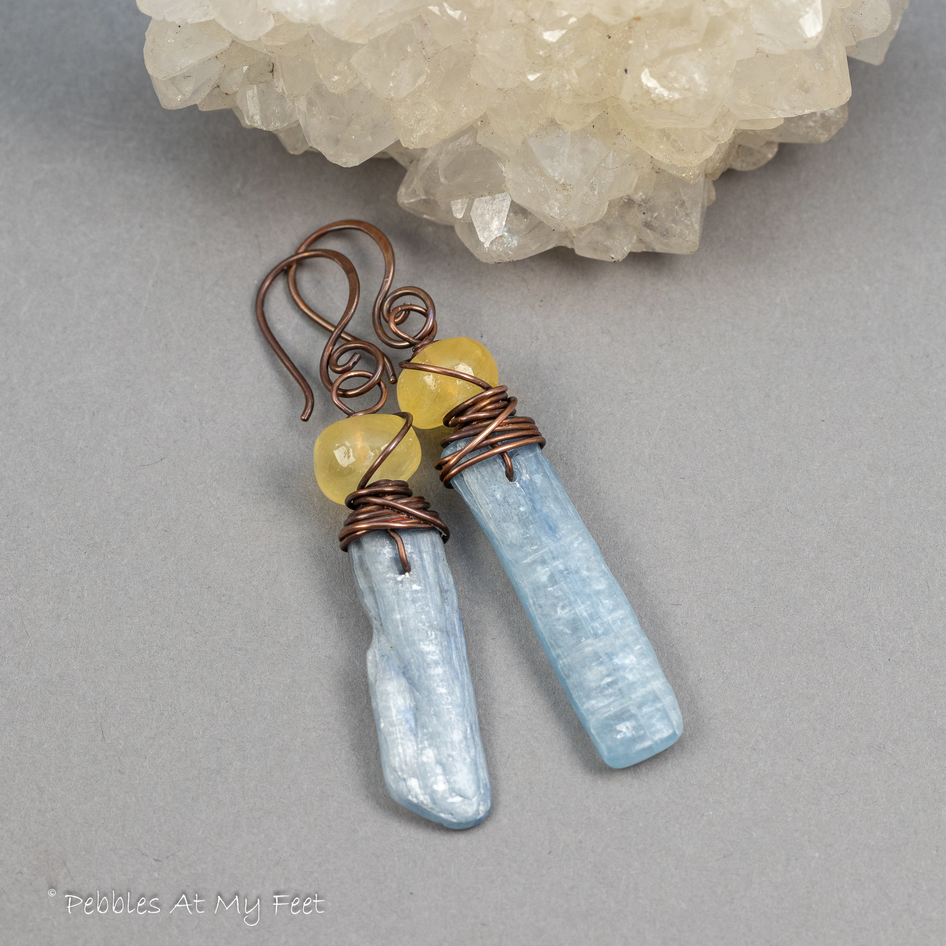 Silvery Blue Kyanite Earrings Hand Wired in Copper