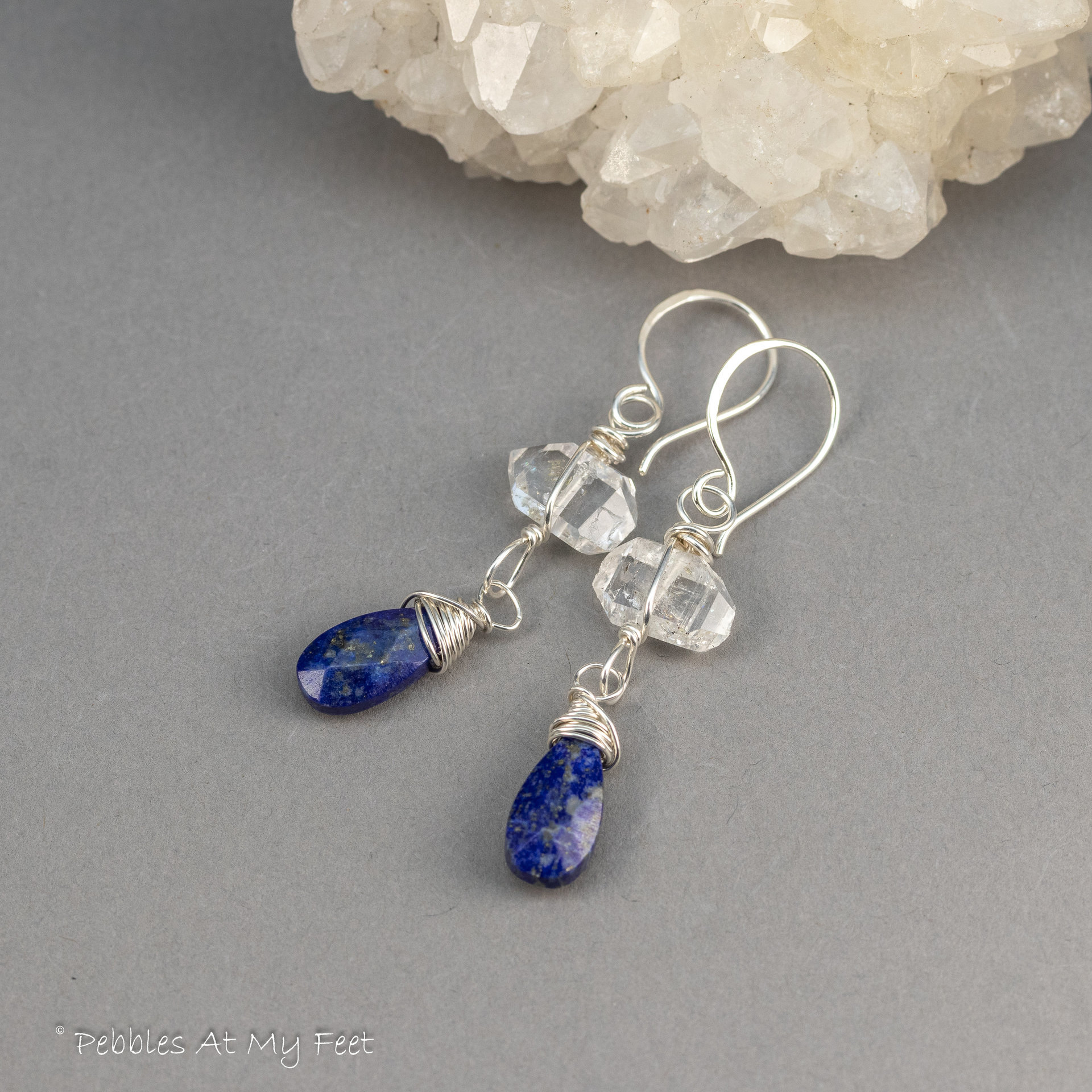 Lapis Lazuli and Herkimer Diamond Dangle Earrings