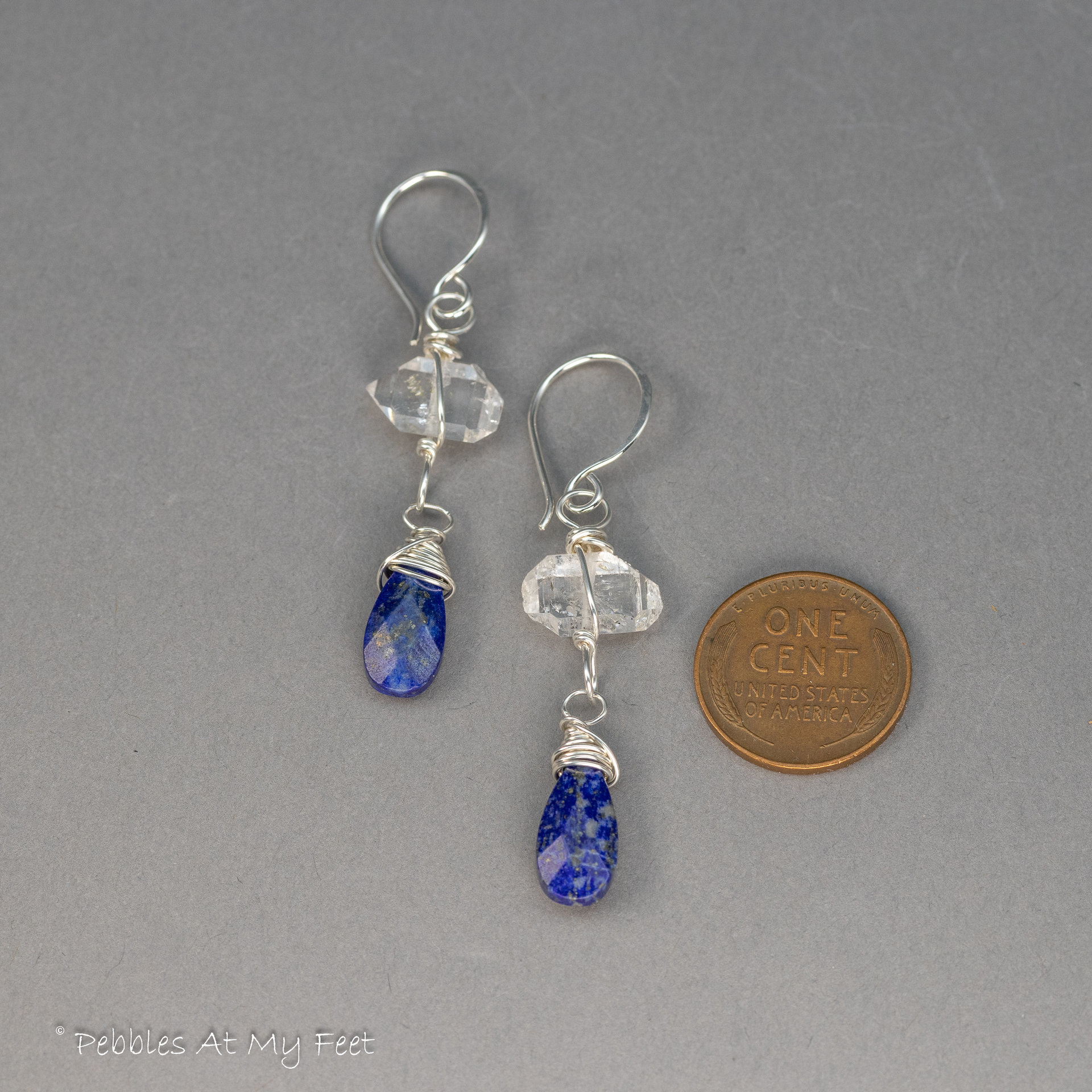 Lapis Lazuli and Herkimer Diamond Dangle Earrings