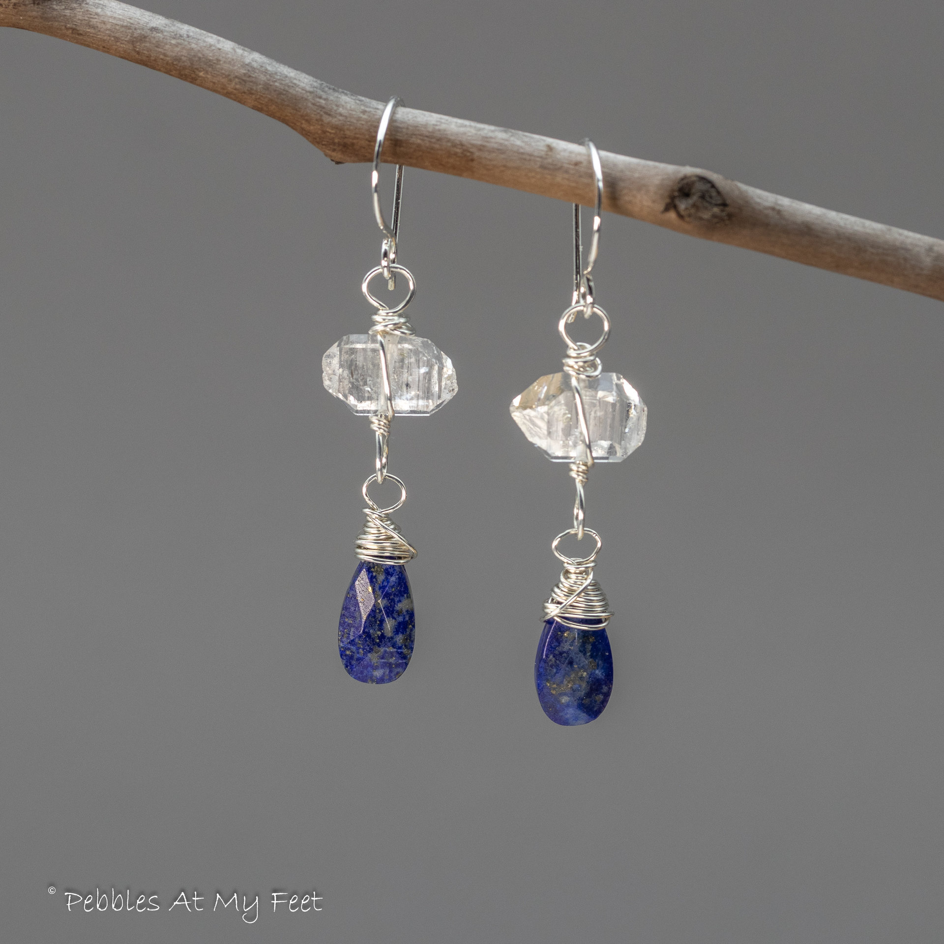 Lapis Lazuli and Herkimer Diamond Dangle Earrings