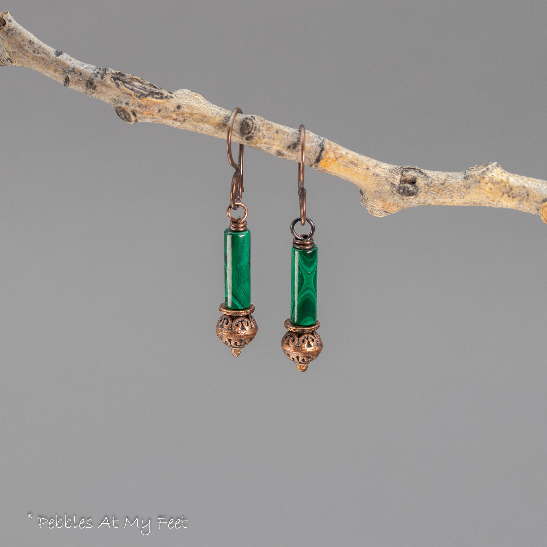 Malachite and Copper Beaded Drop Earrings