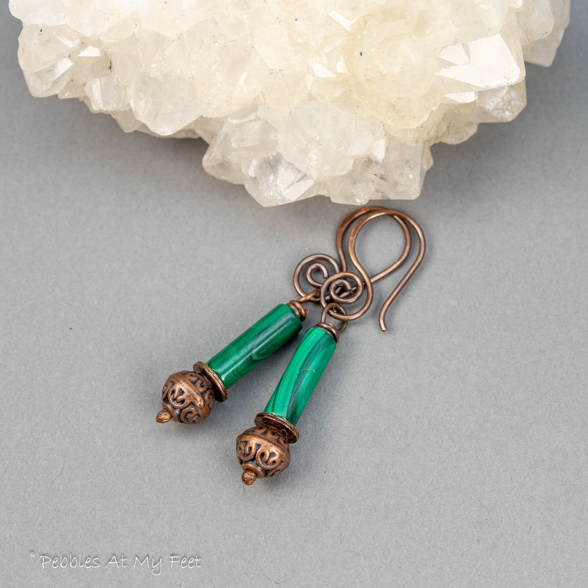 Malachite and Copper Beaded Drop Earrings