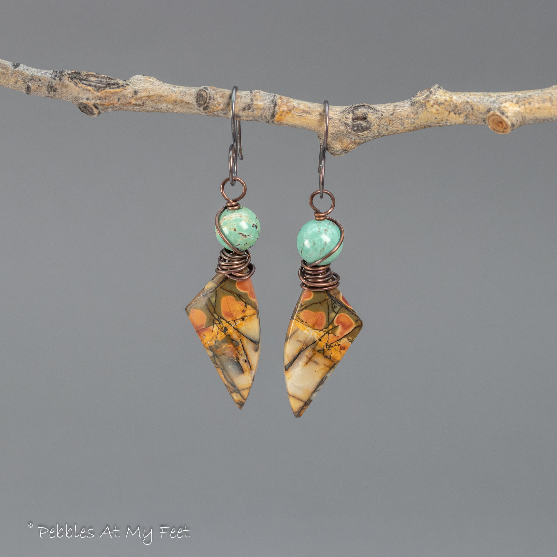 Abstract Wing Shape Red Creek Jasper Earrings