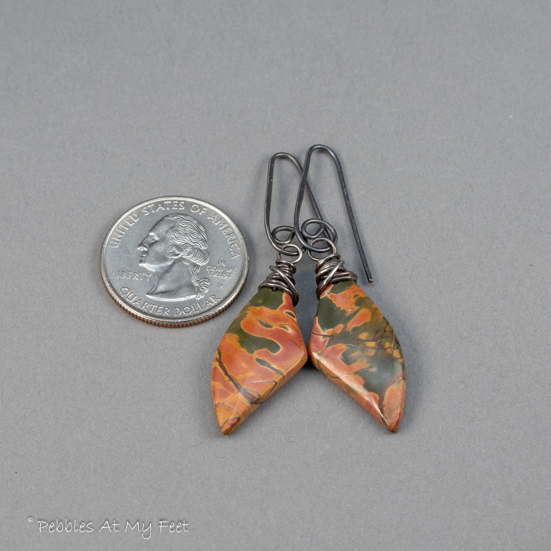 Red Creek Jasper Earrings Oxidized Sterling Silver, Gray and Red Stone Earrings