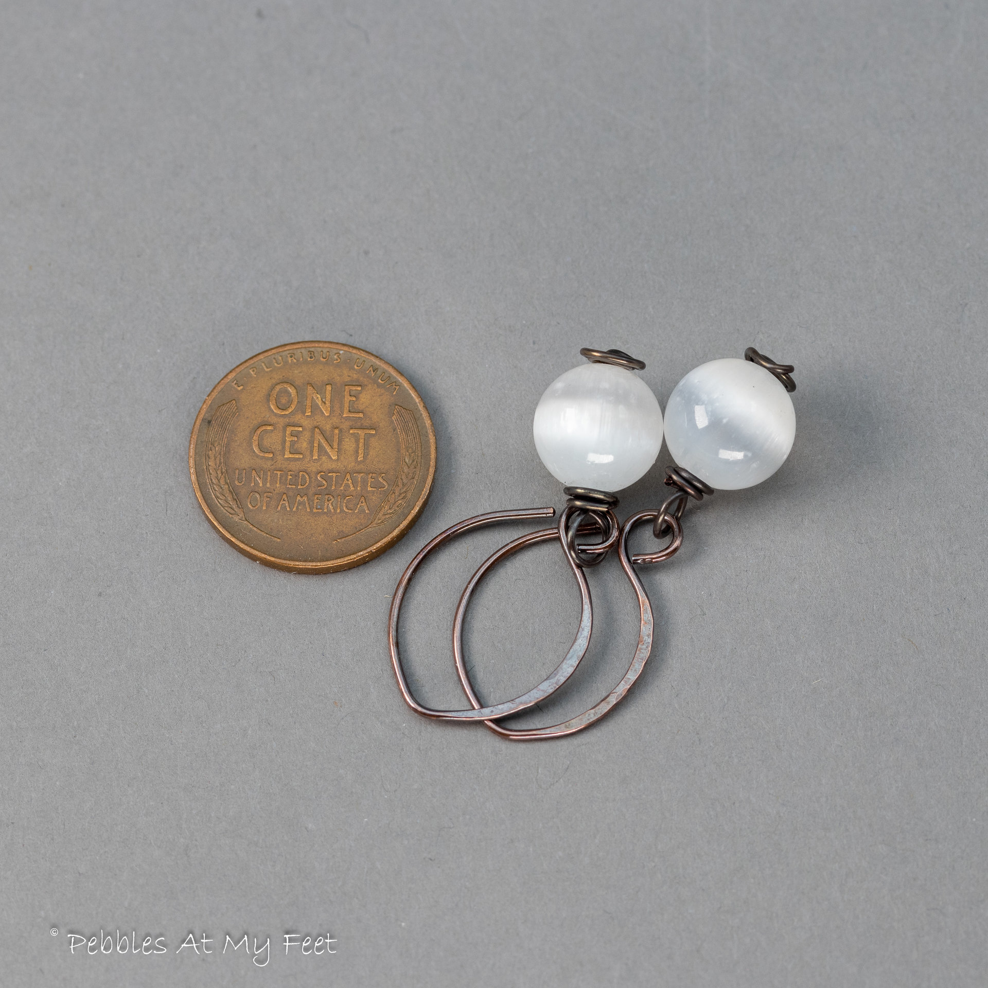 Selenite Simple Drop Earrings Handmade in Copper