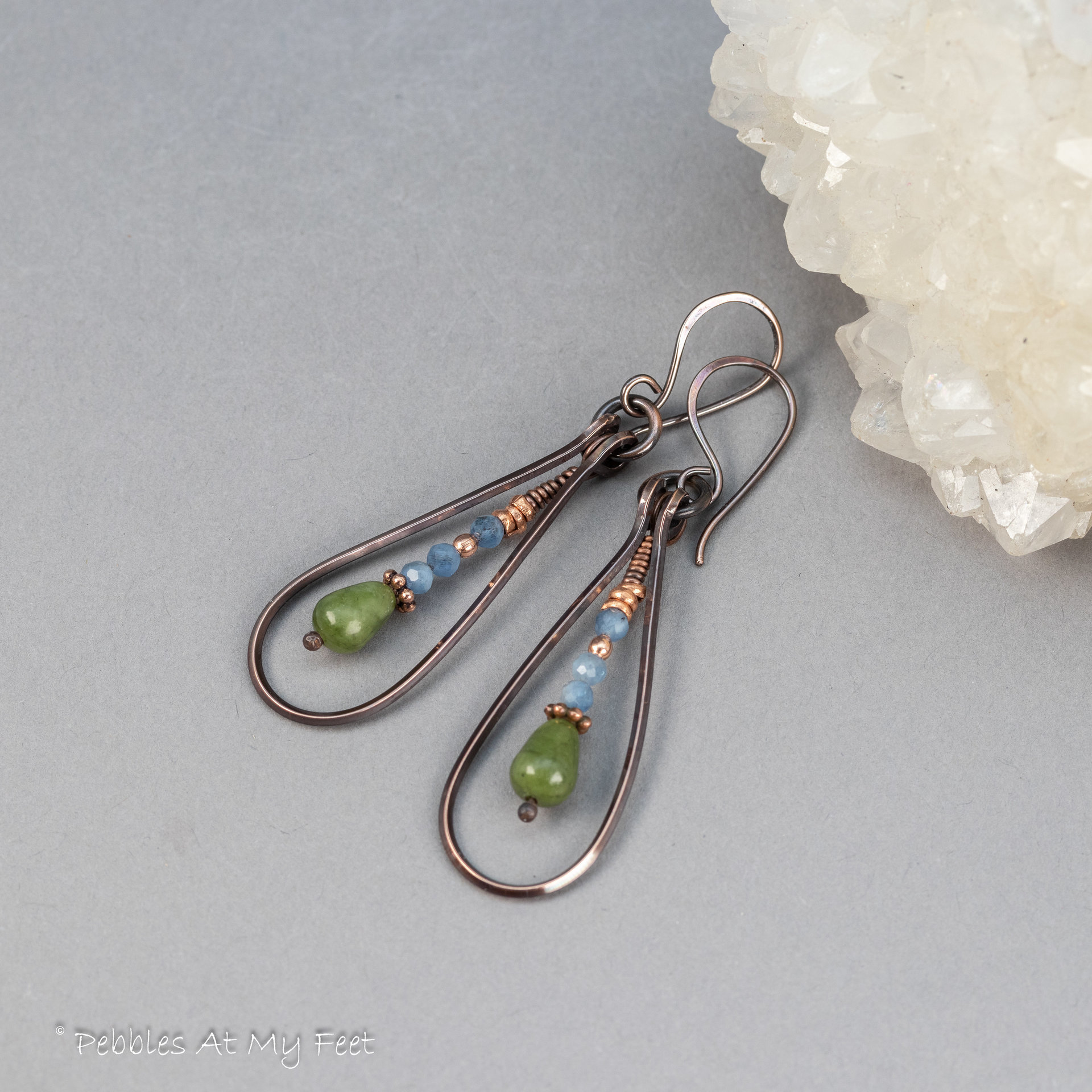 Blue and Green Gemstone Copper Teardrop Earrings