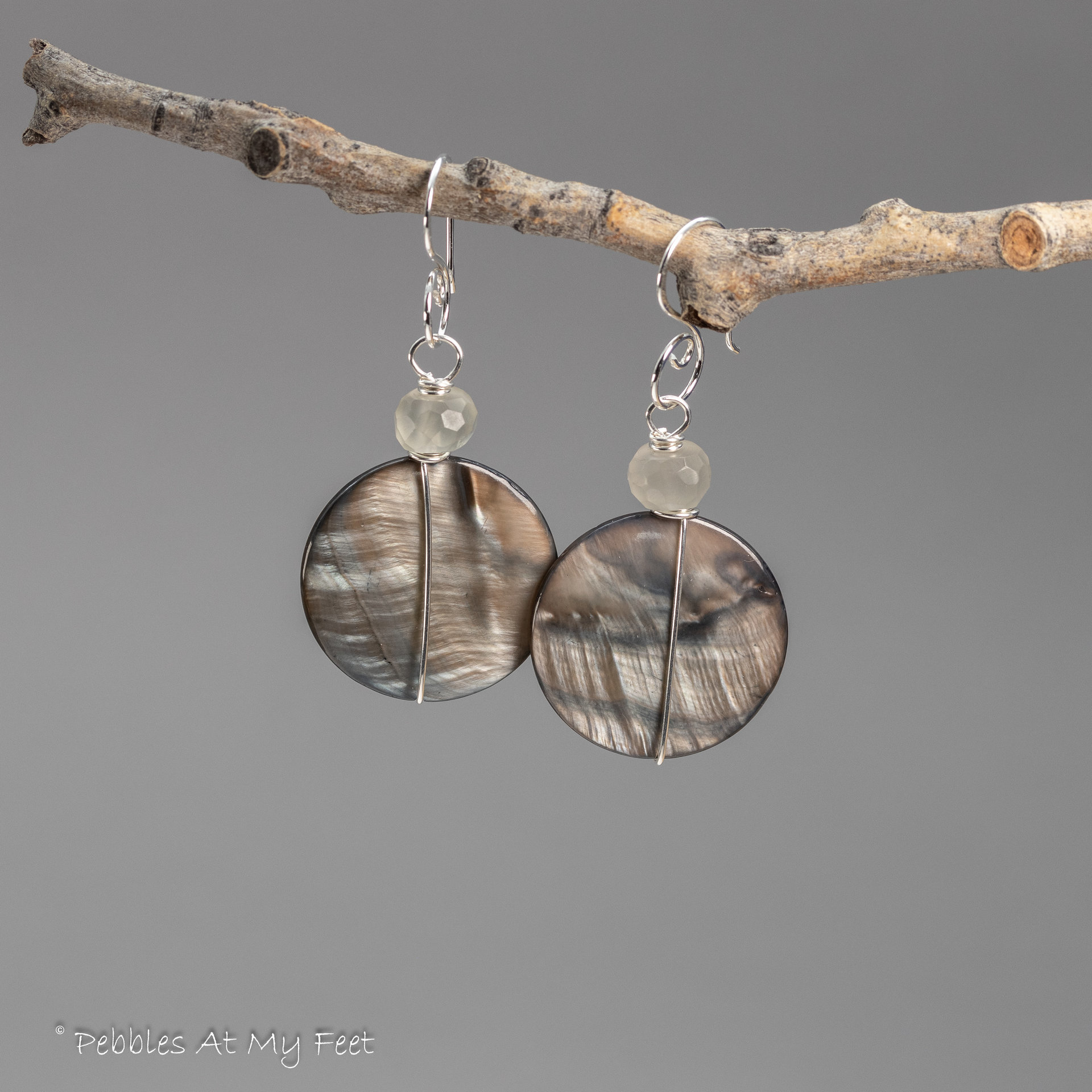 Mother of Pearl Circle Earrings Handmade in Sterling Silver