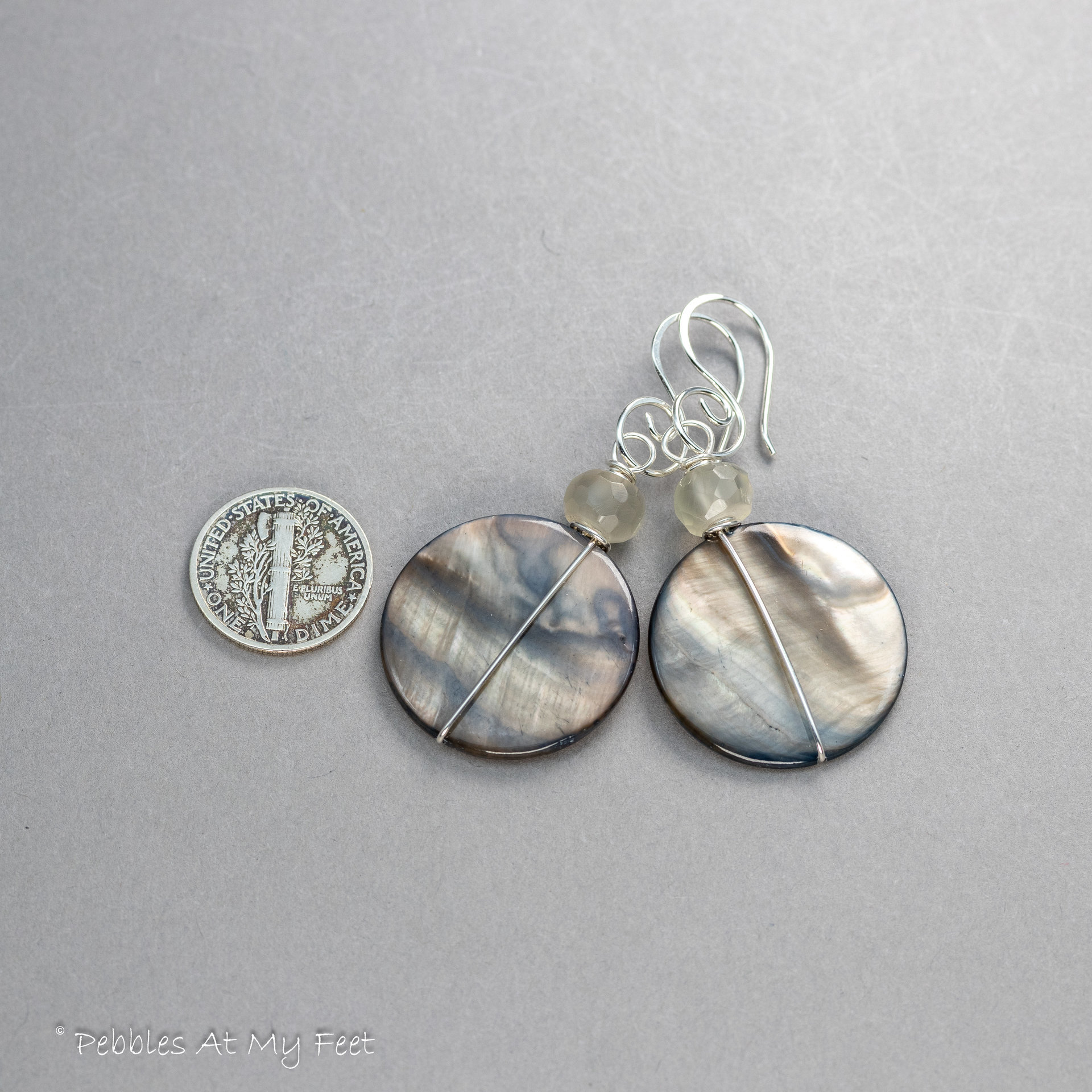 Mother of Pearl Circle Earrings Handmade in Sterling Silver