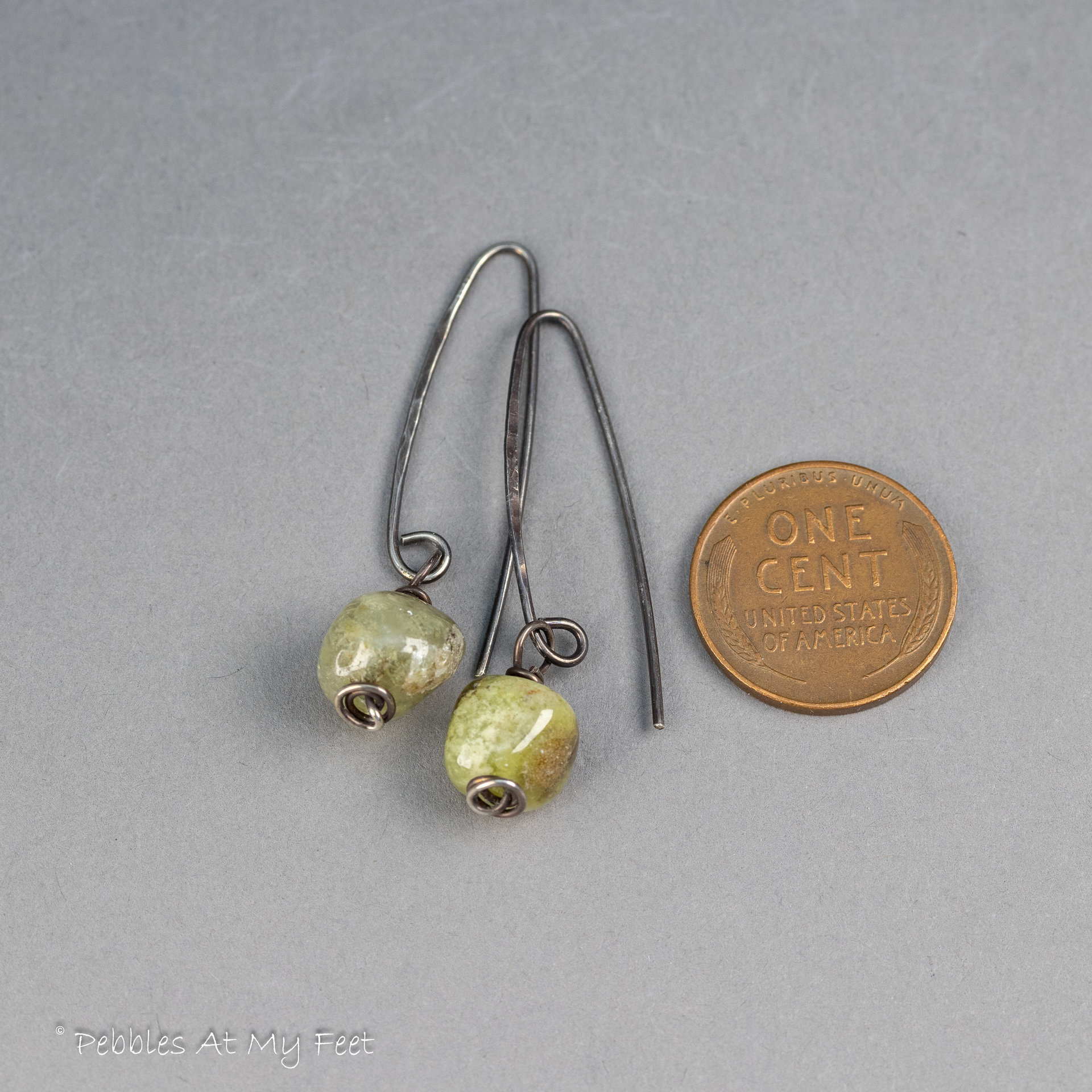 Rustic Green Garnet Pebble Earrings in Sterling Silver