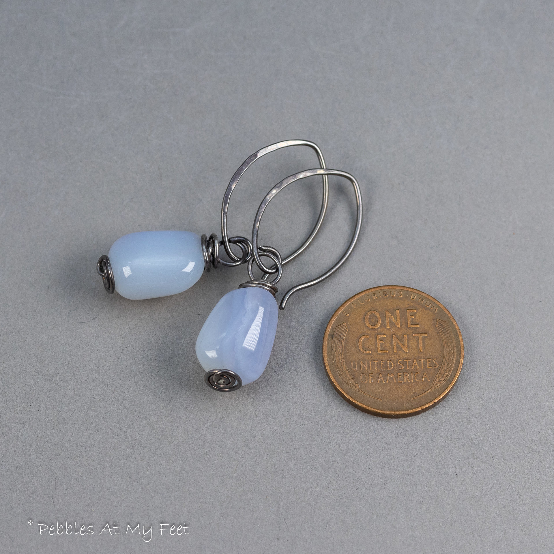 Sky blue Chalcedony Pebble Earrings Handmade in Sterling Silver