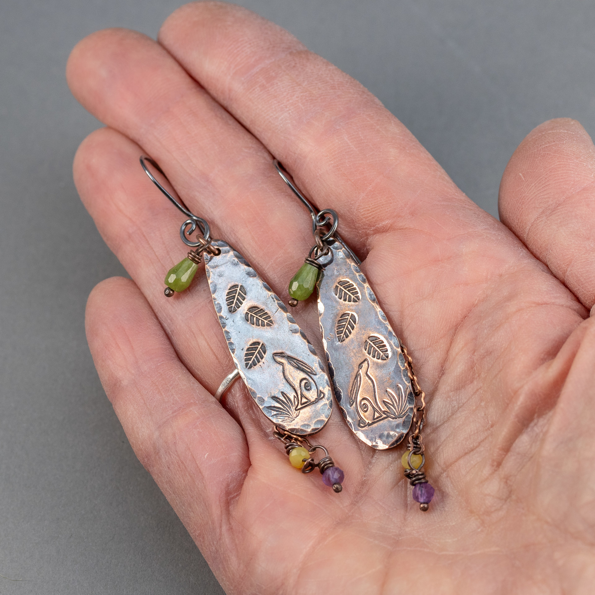 Copper Earrings with Handcrafted Nature Scene, Autumn Cottagecore Earrings