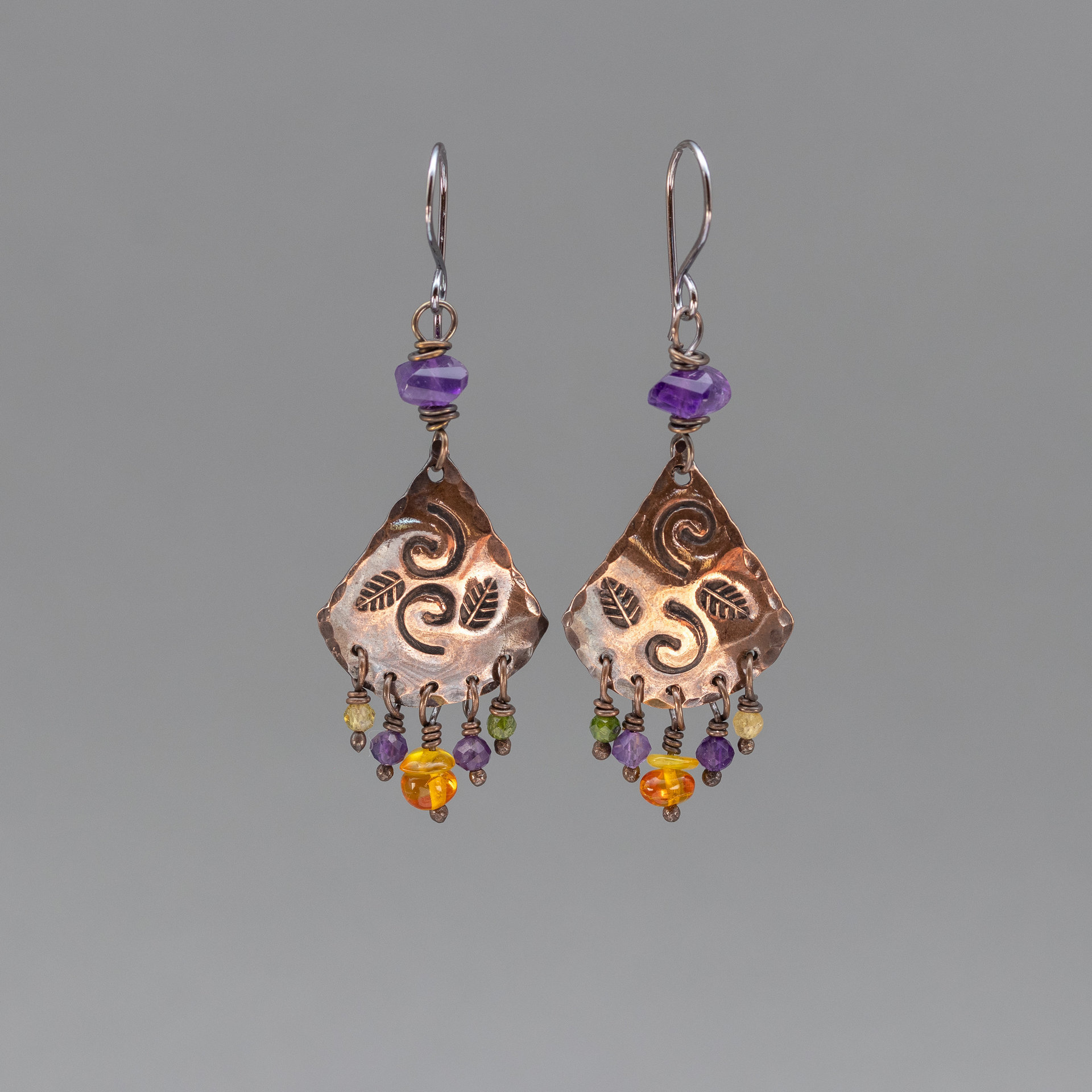 Autumn Colors Natural Stone and Copper Fringe Earrings