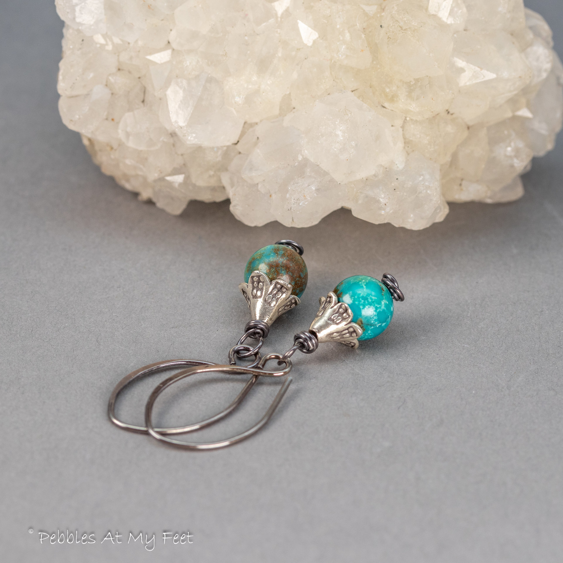 Simple Drop Earrings with Genuine Turquoise 