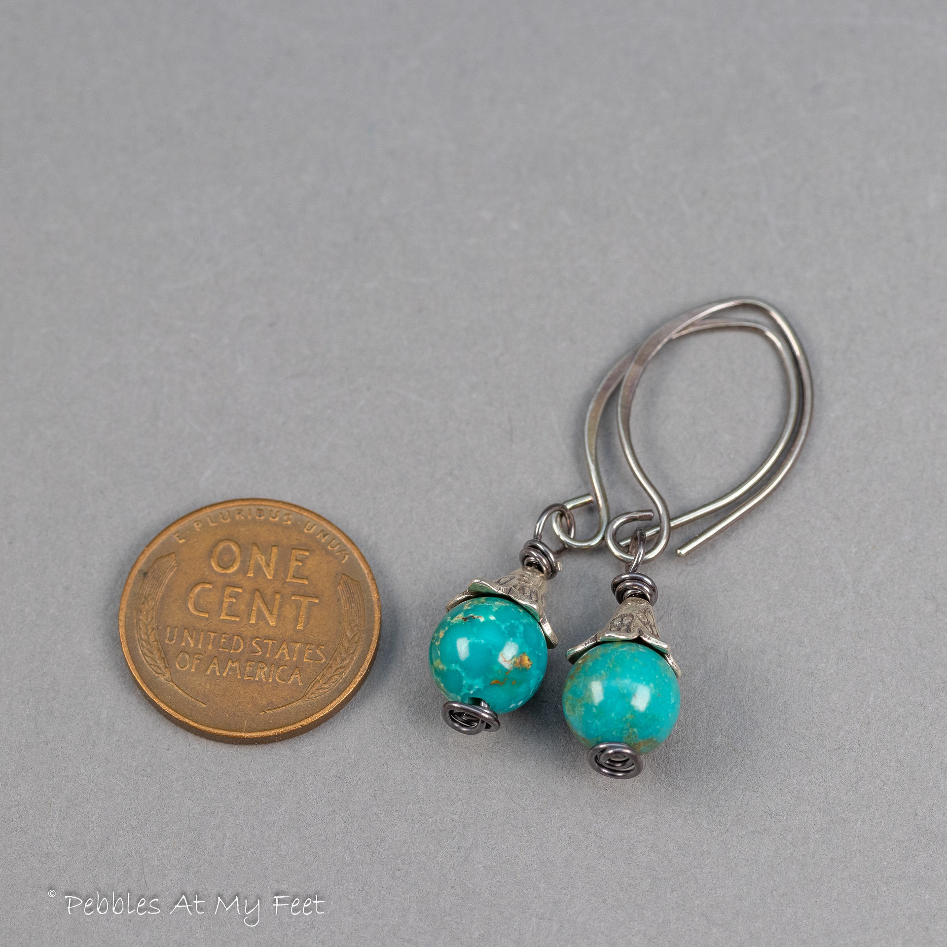 Simple Drop Earrings with Genuine Turquoise 