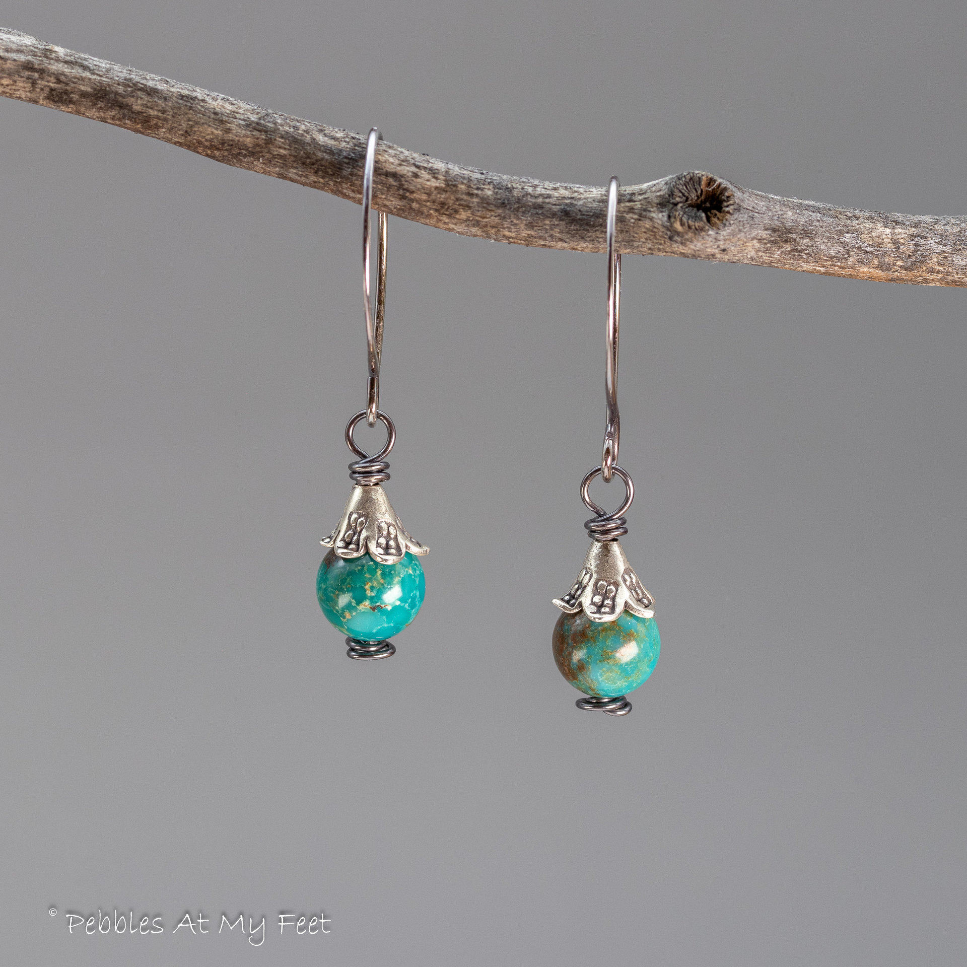 Simple Drop Earrings with Genuine Turquoise 
