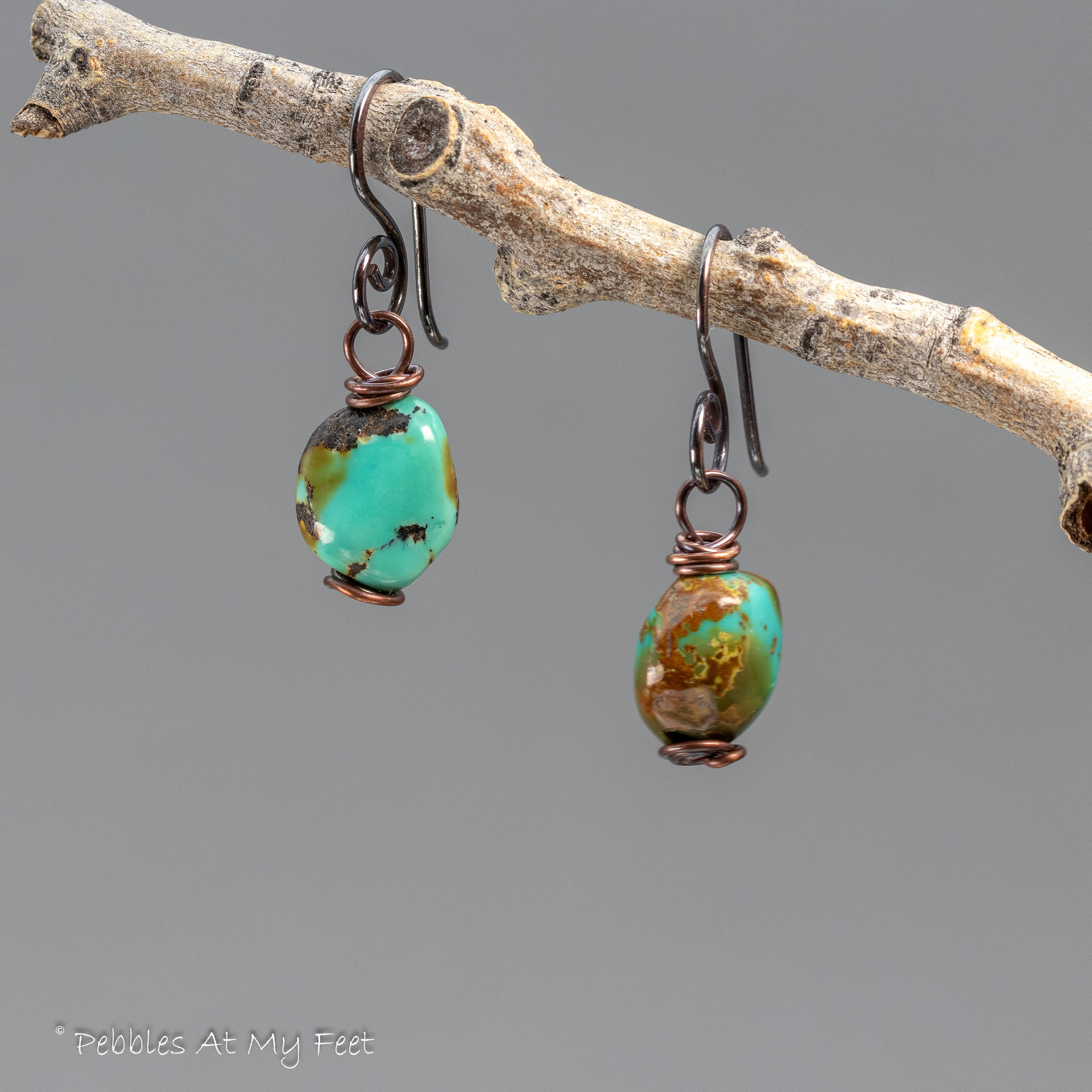 Brown Matrix Turquoise Earrings in Copper