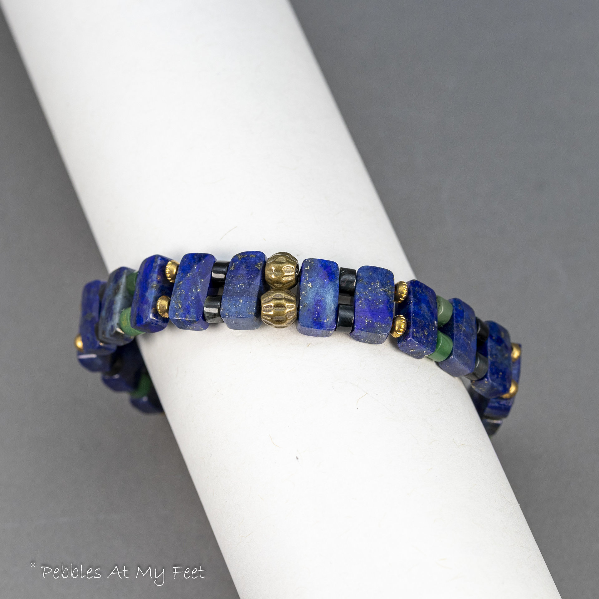 Art Deco Style Lapis Multi Gemstone Stretch Bracelet