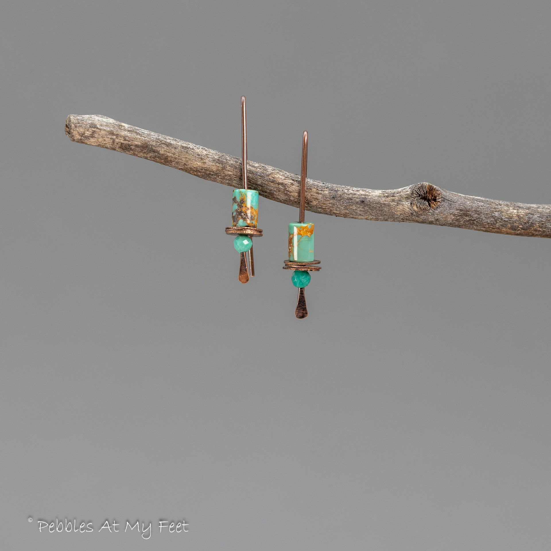 Minimalist Earrings, Copper Wire Threaders with Turquoise Stones