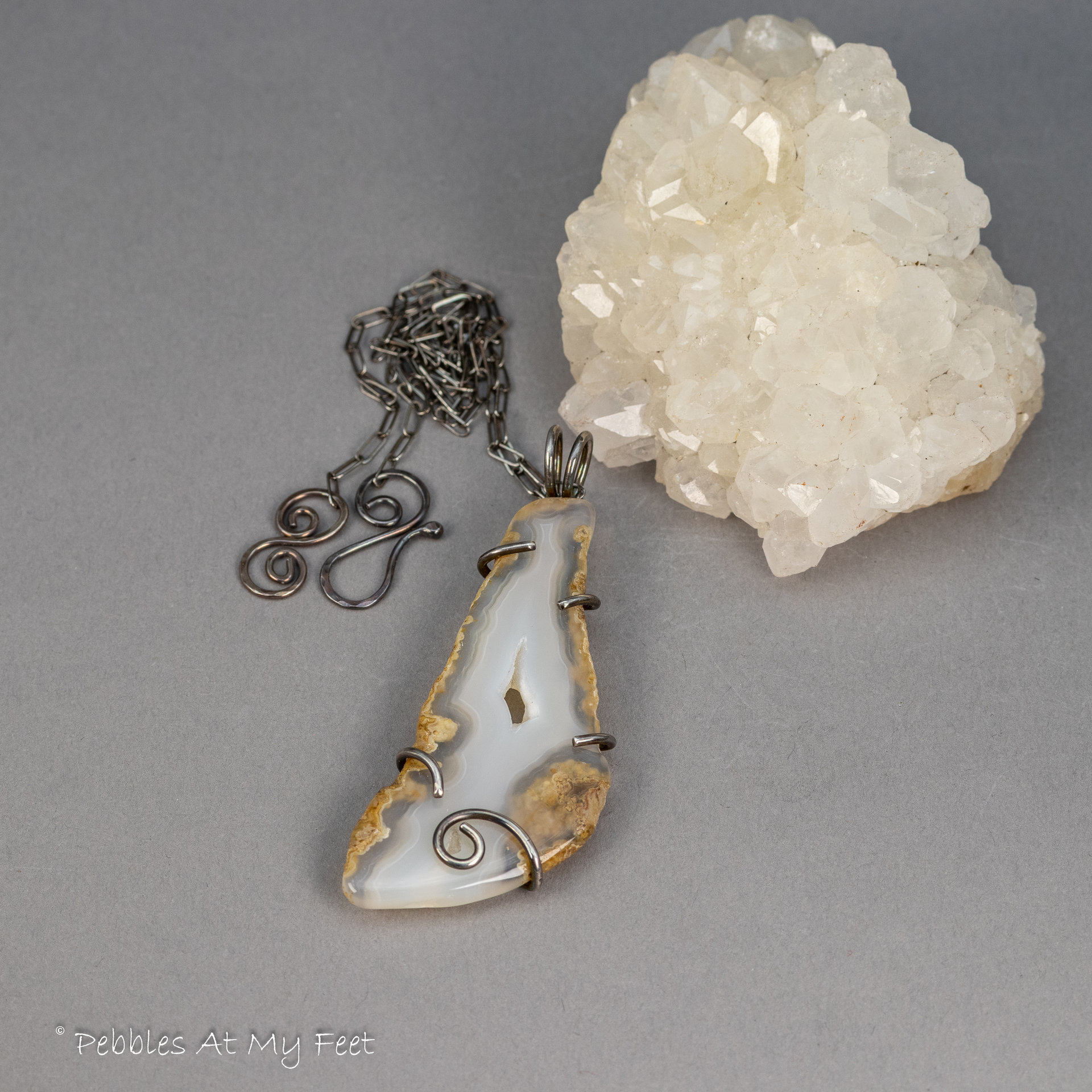Rustic Agate Slice Pendant Necklace in Sterling Silver