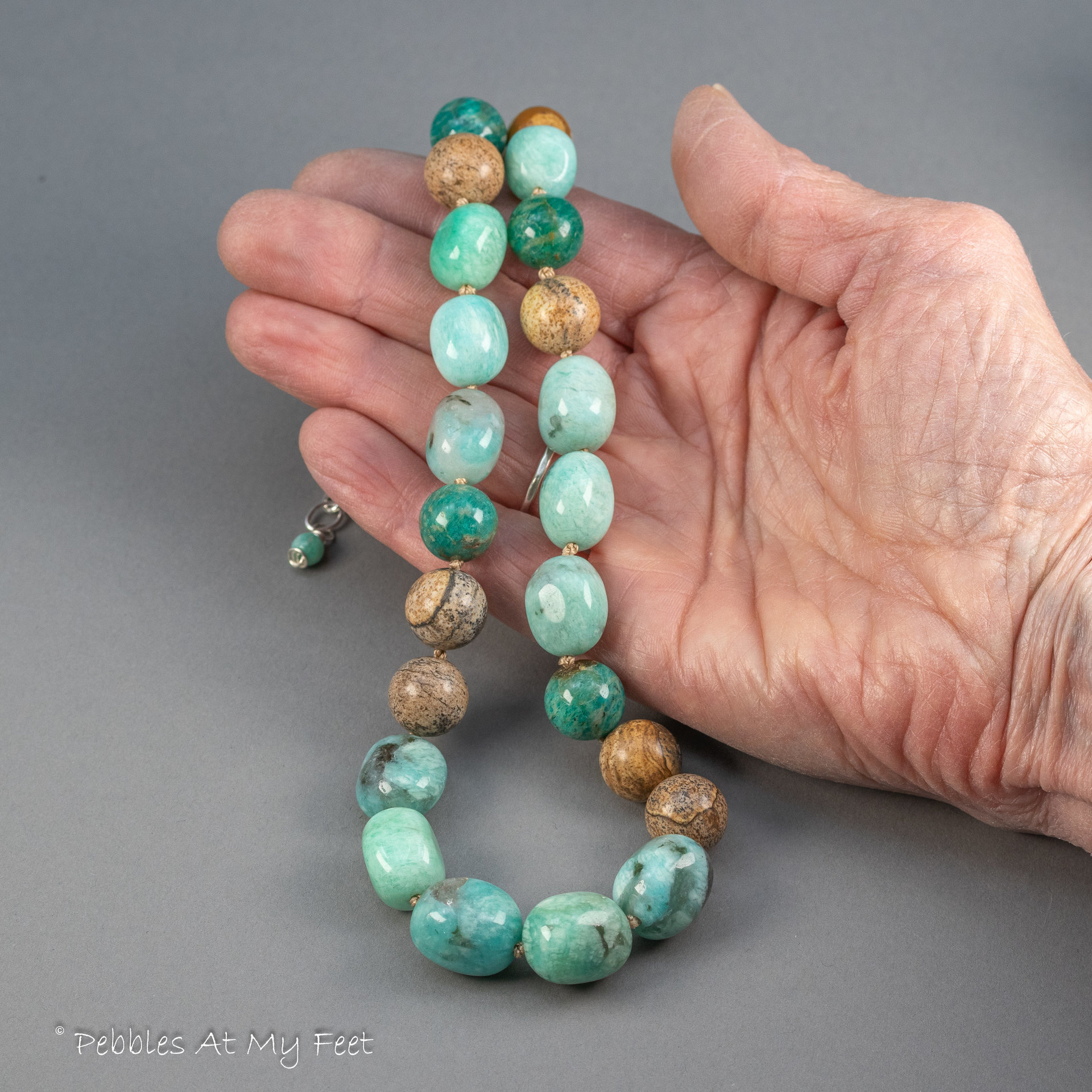 Hand Knotted Amazonite Natural Stone Short Necklace