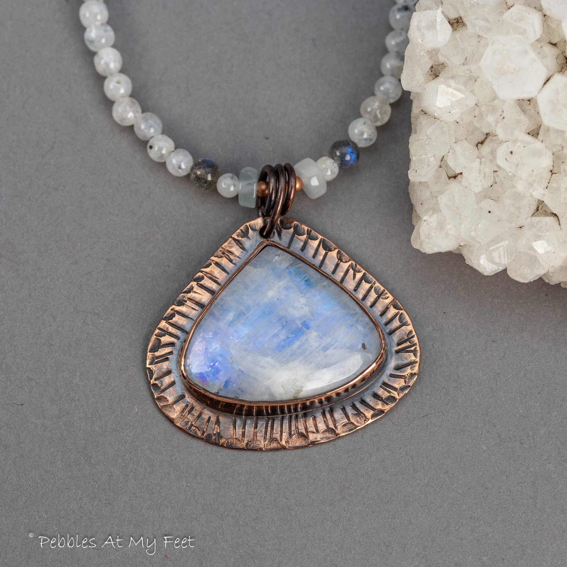 Handcrafted Rainbow Moonstone Beaded Necklace 