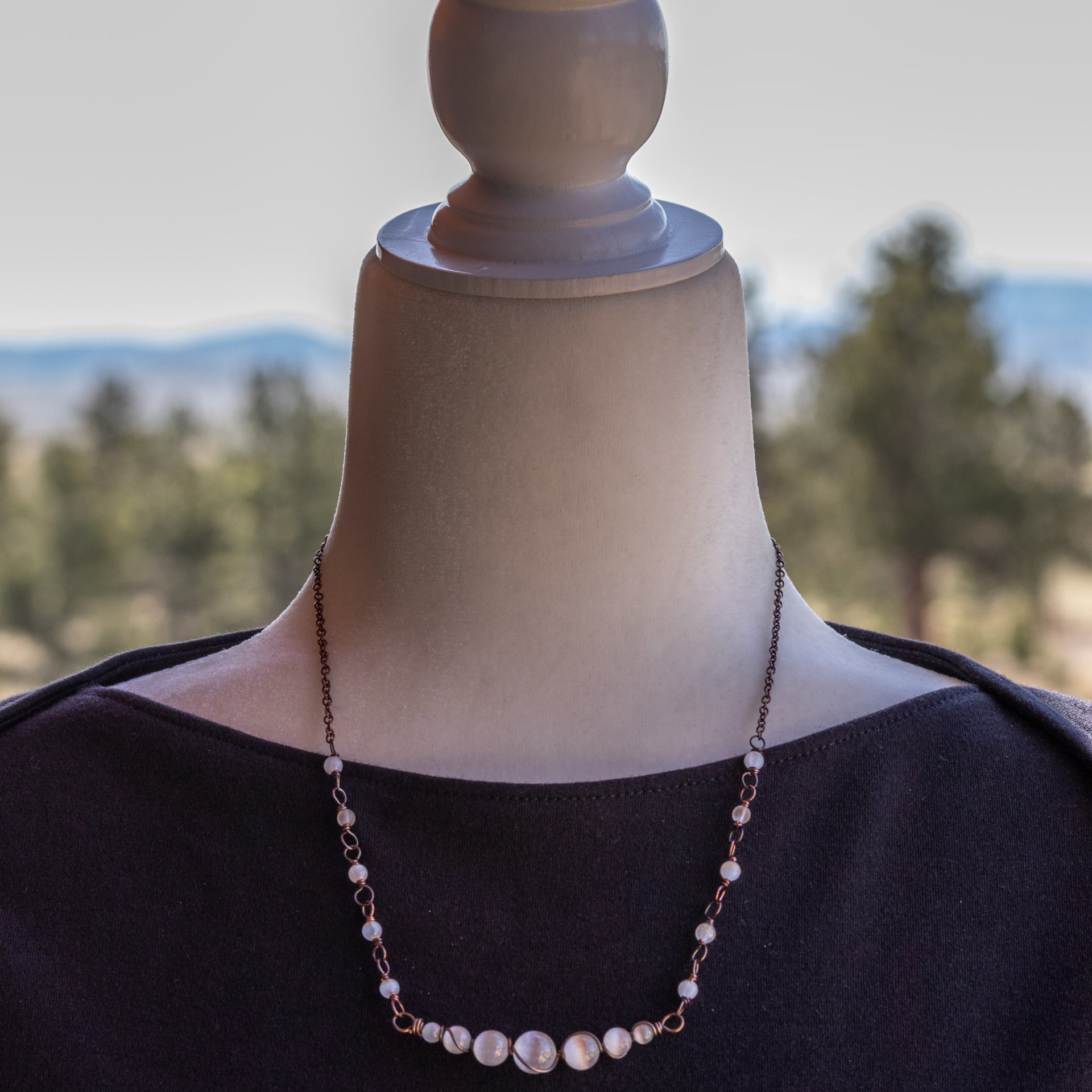 Selenite Copper Wrapped Bar Necklace