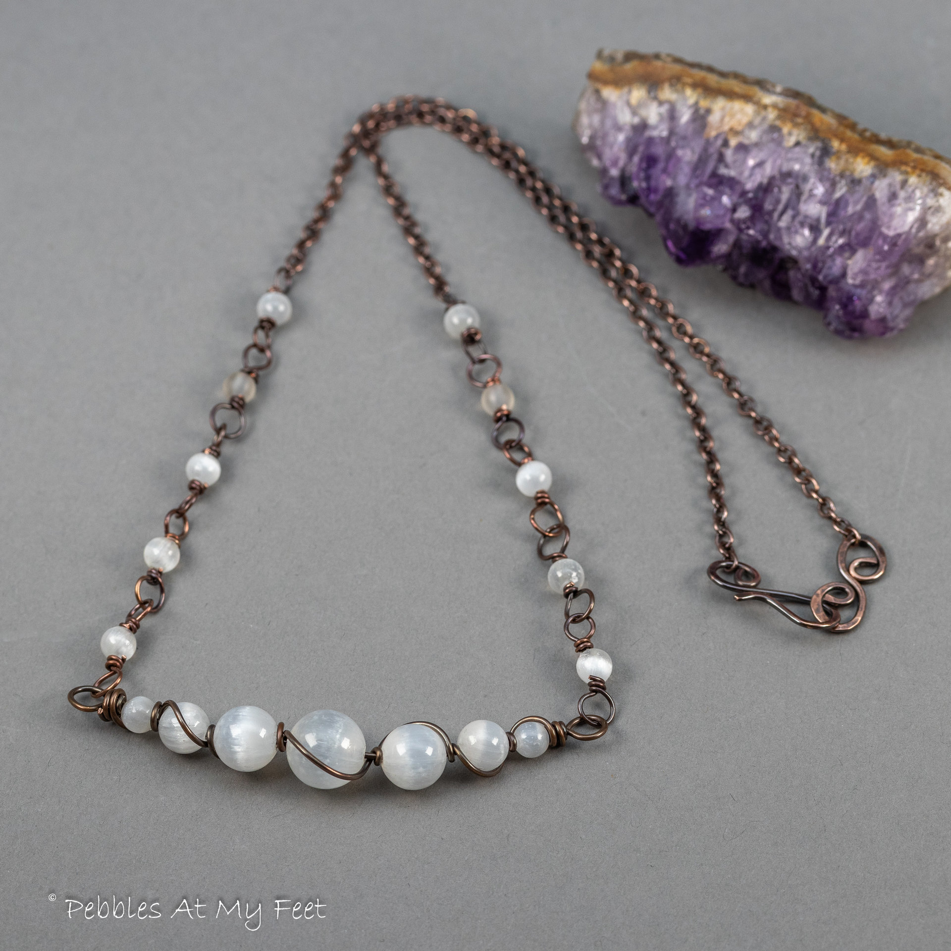 Selenite Copper Wrapped Bar Necklace