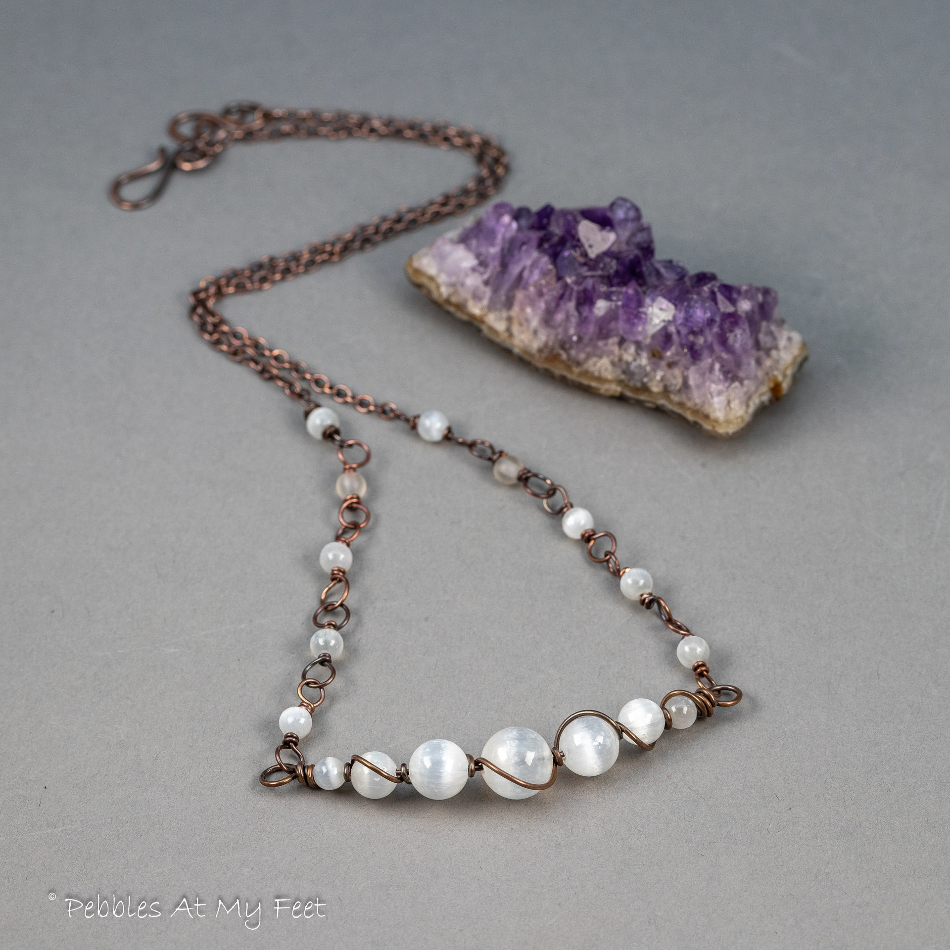 Selenite Copper Wrapped Bar Necklace