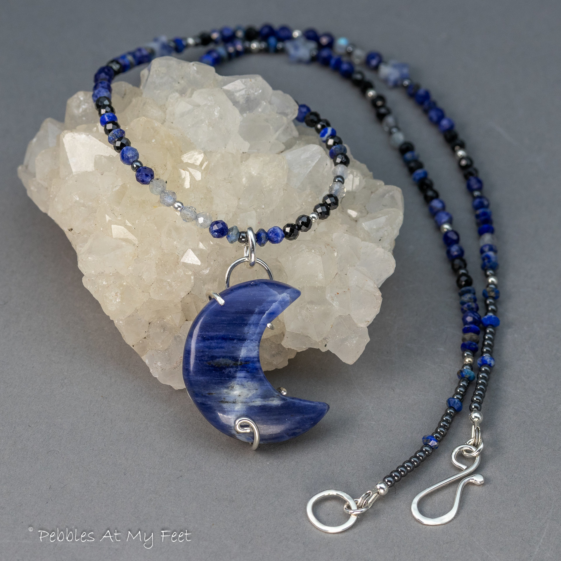 Blue Stone Crescent Moon Pendant Necklace