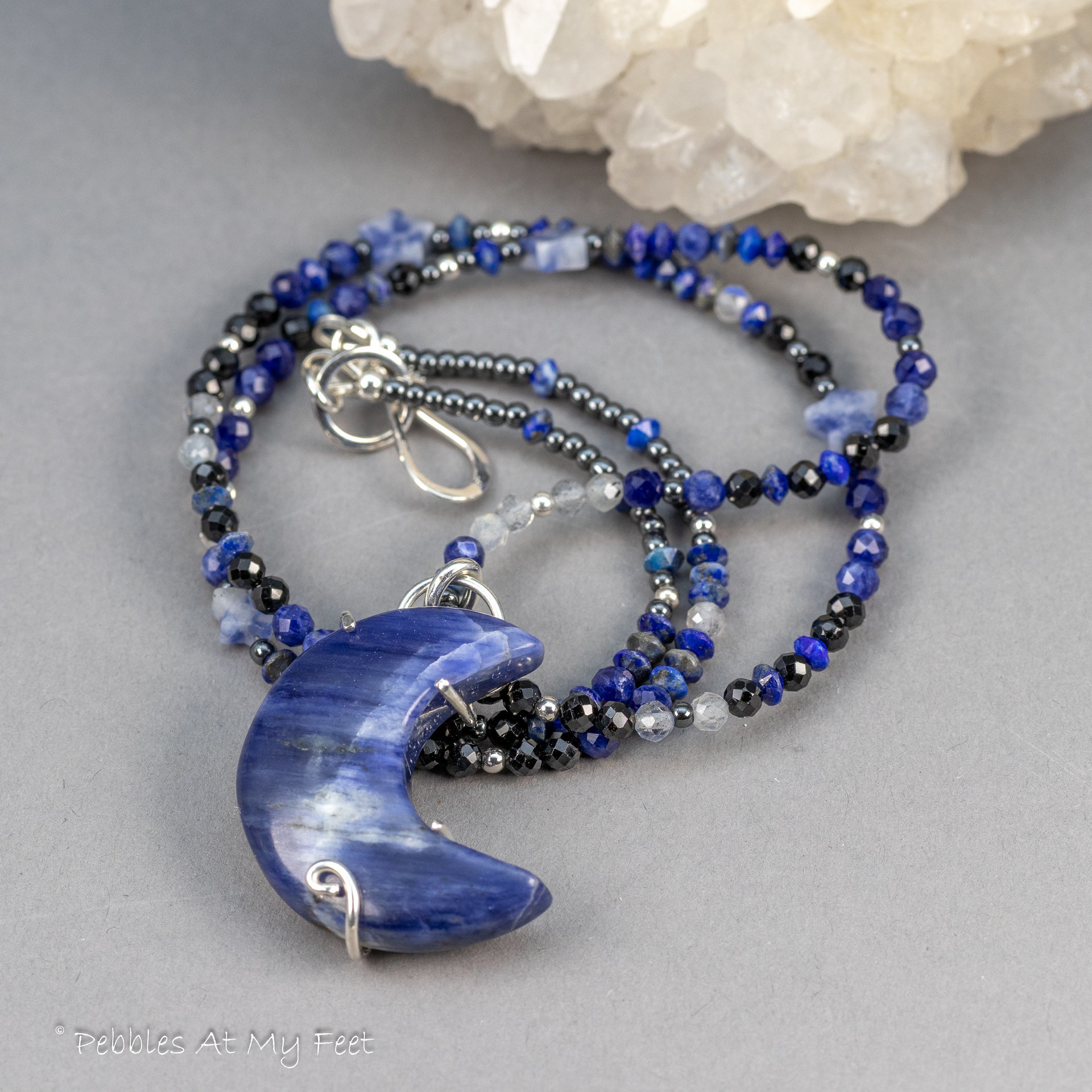 Blue Stone Crescent Moon Pendant Necklace