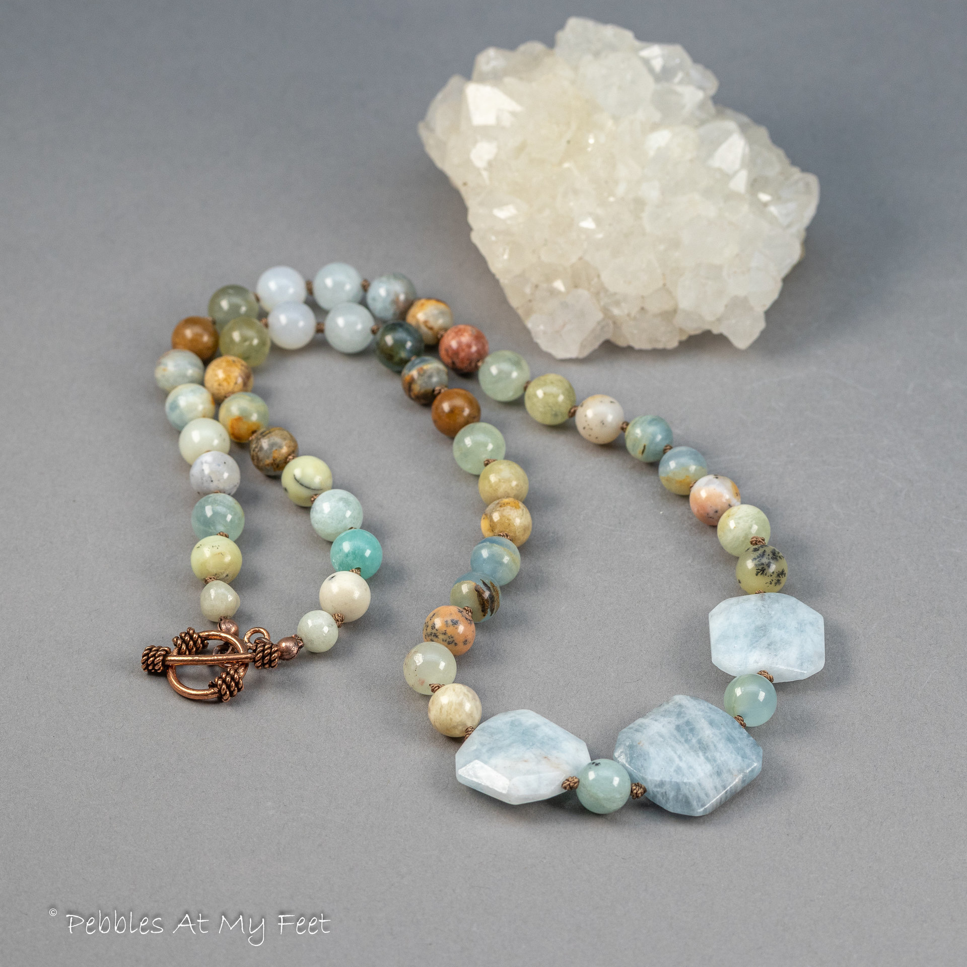 Knotted Cord Gemstone Necklace with Natural Aquamarine