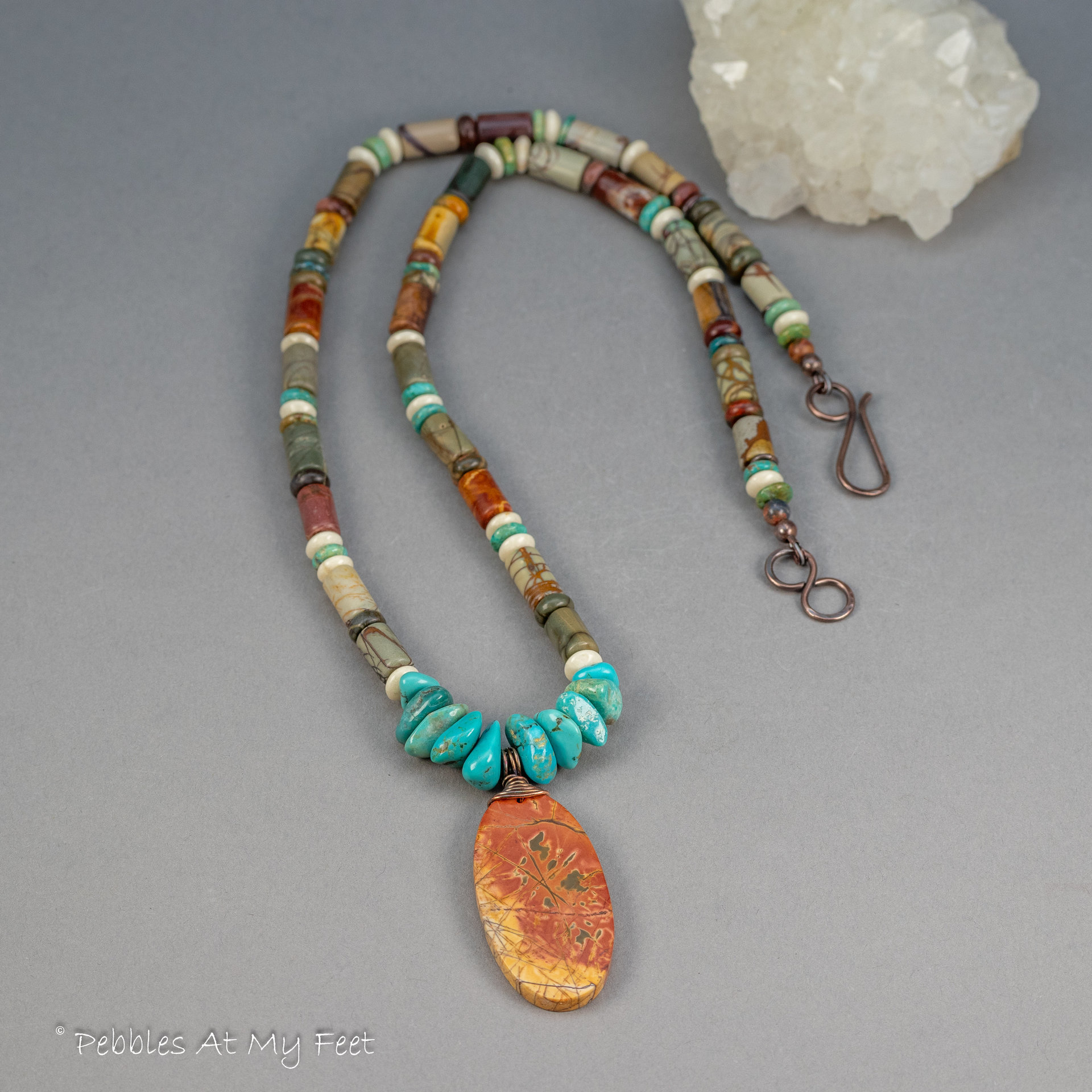 Red Creek Jasper and Turquoise Beaded Necklace 