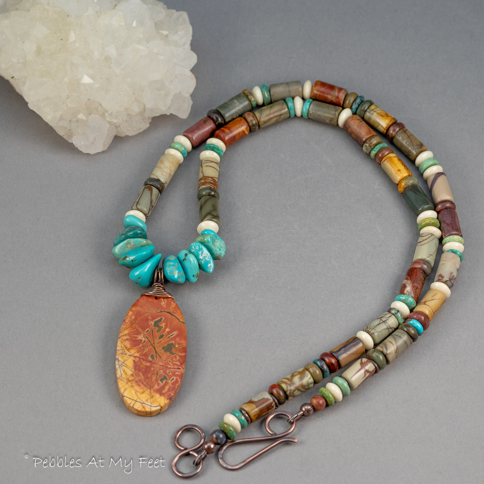 Red Creek Jasper and Turquoise Beaded Necklace 