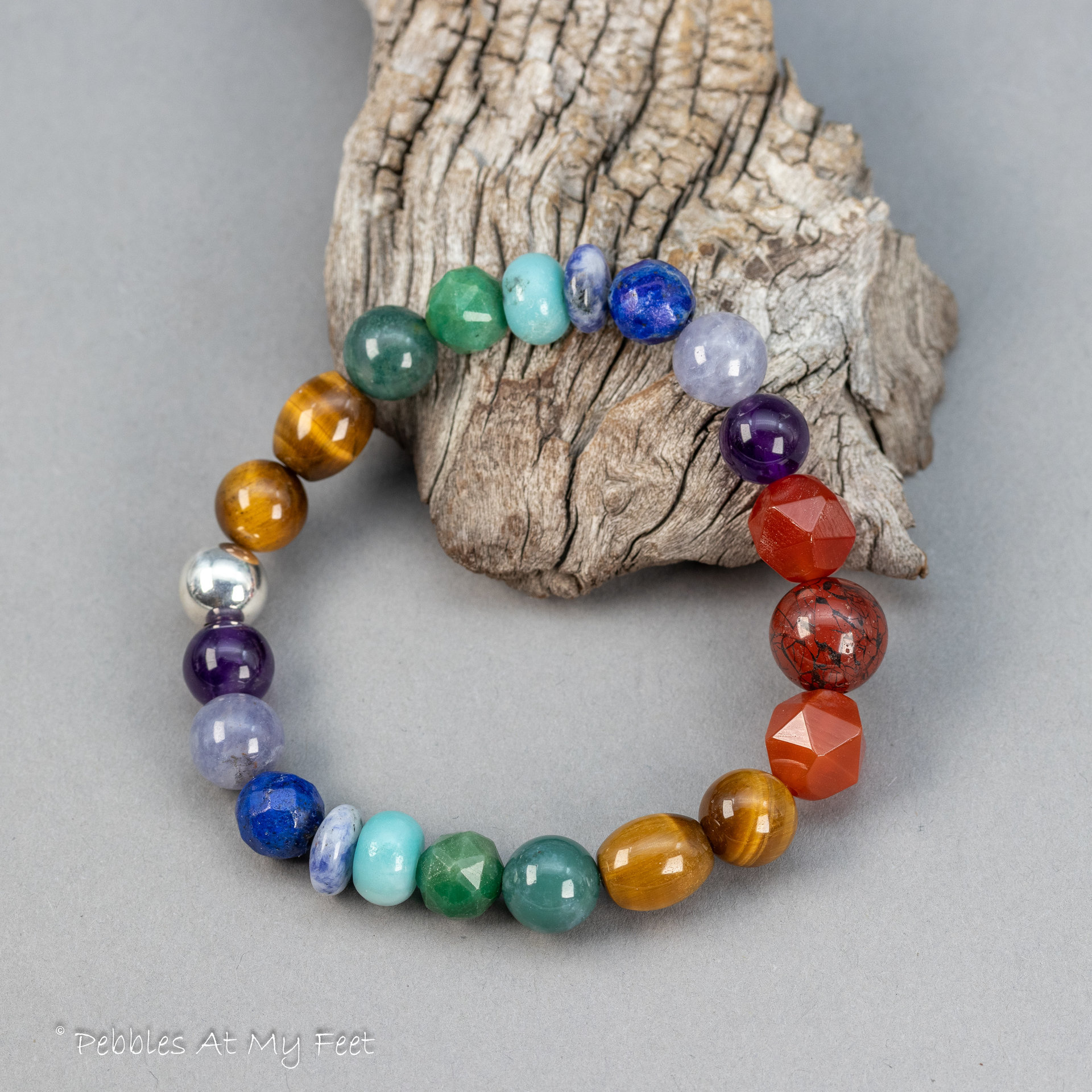 Semiprecious Gemstone Rainbow Stretch Bracelet