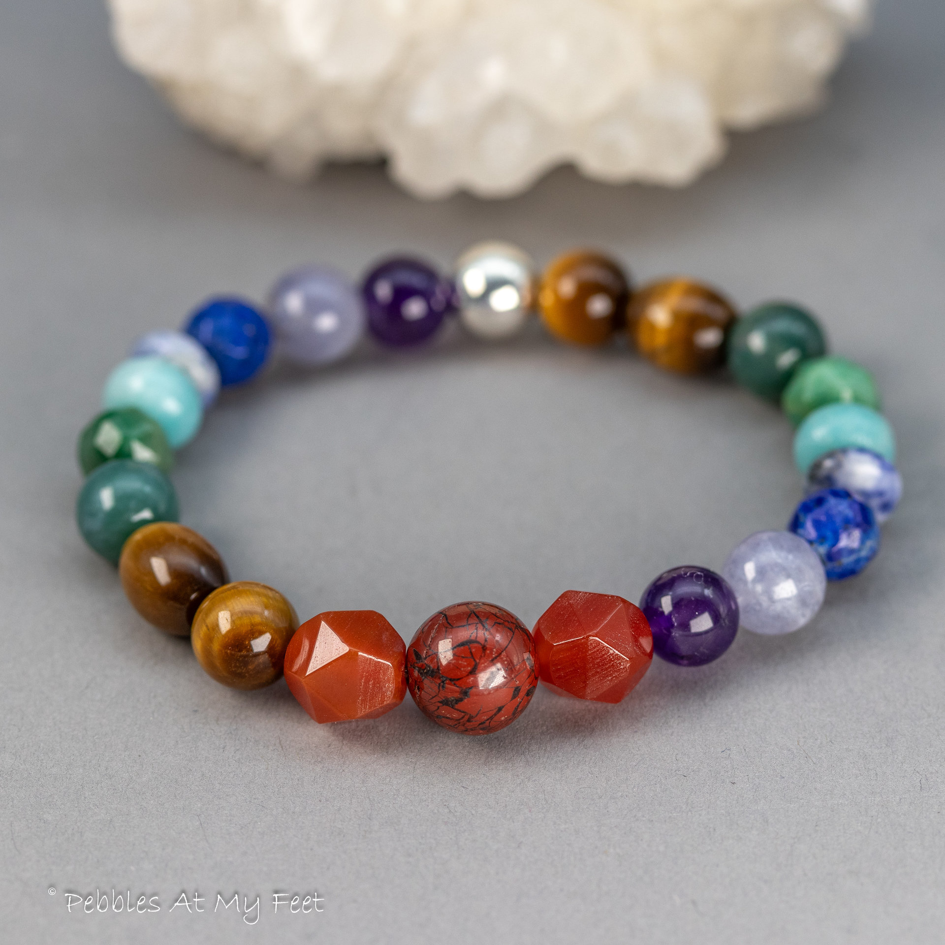 Semiprecious Gemstone Rainbow Stretch Bracelet