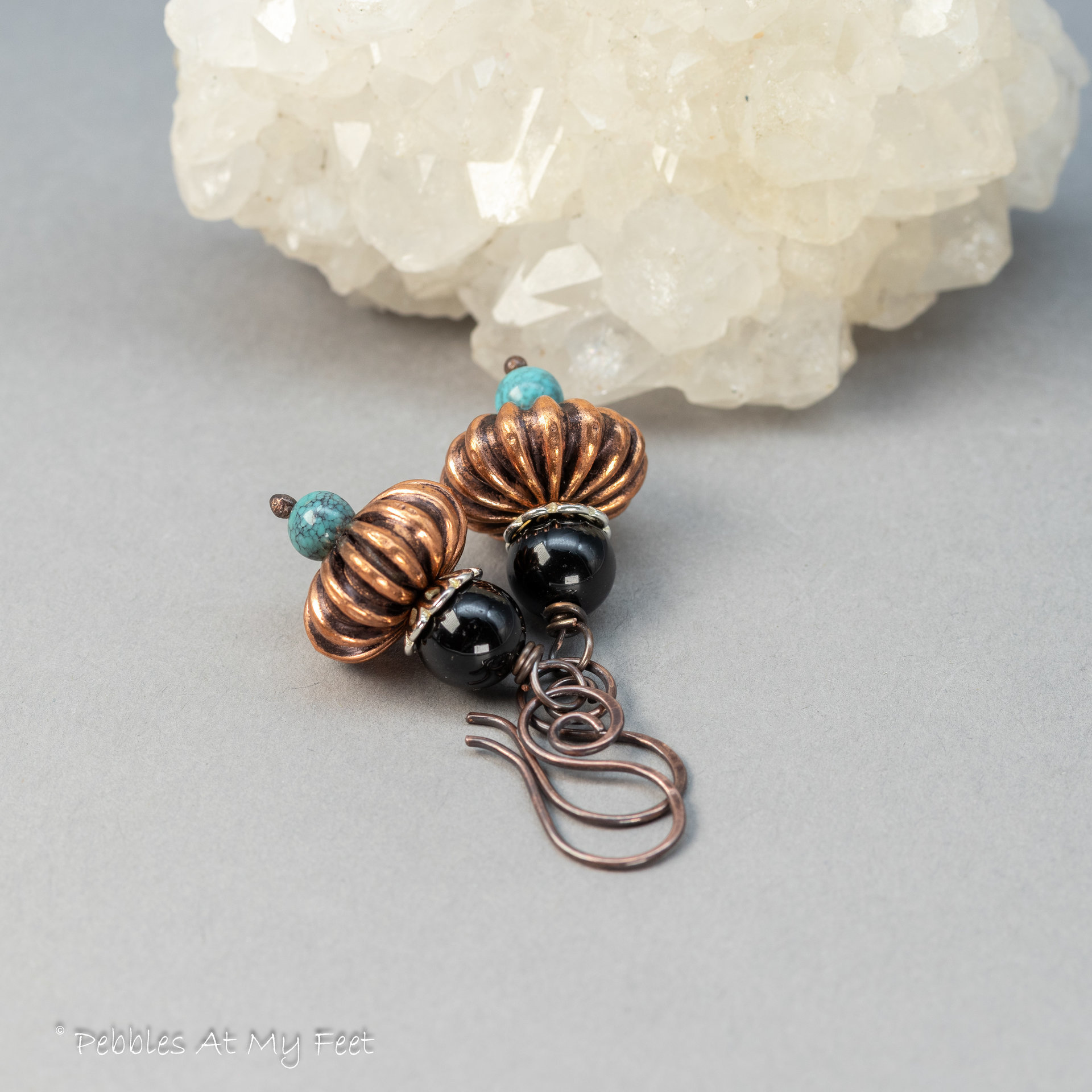 Pueblo Deco Inspired Earrings, Copper and Sterling Silver