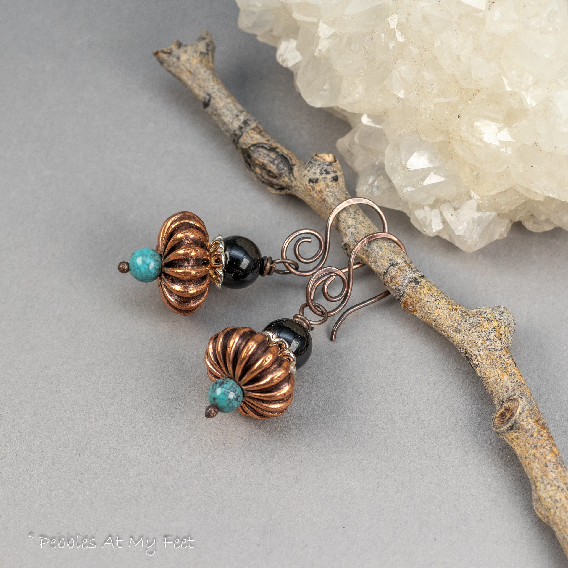 Pueblo Deco Inspired Earrings, Copper and Sterling Silver