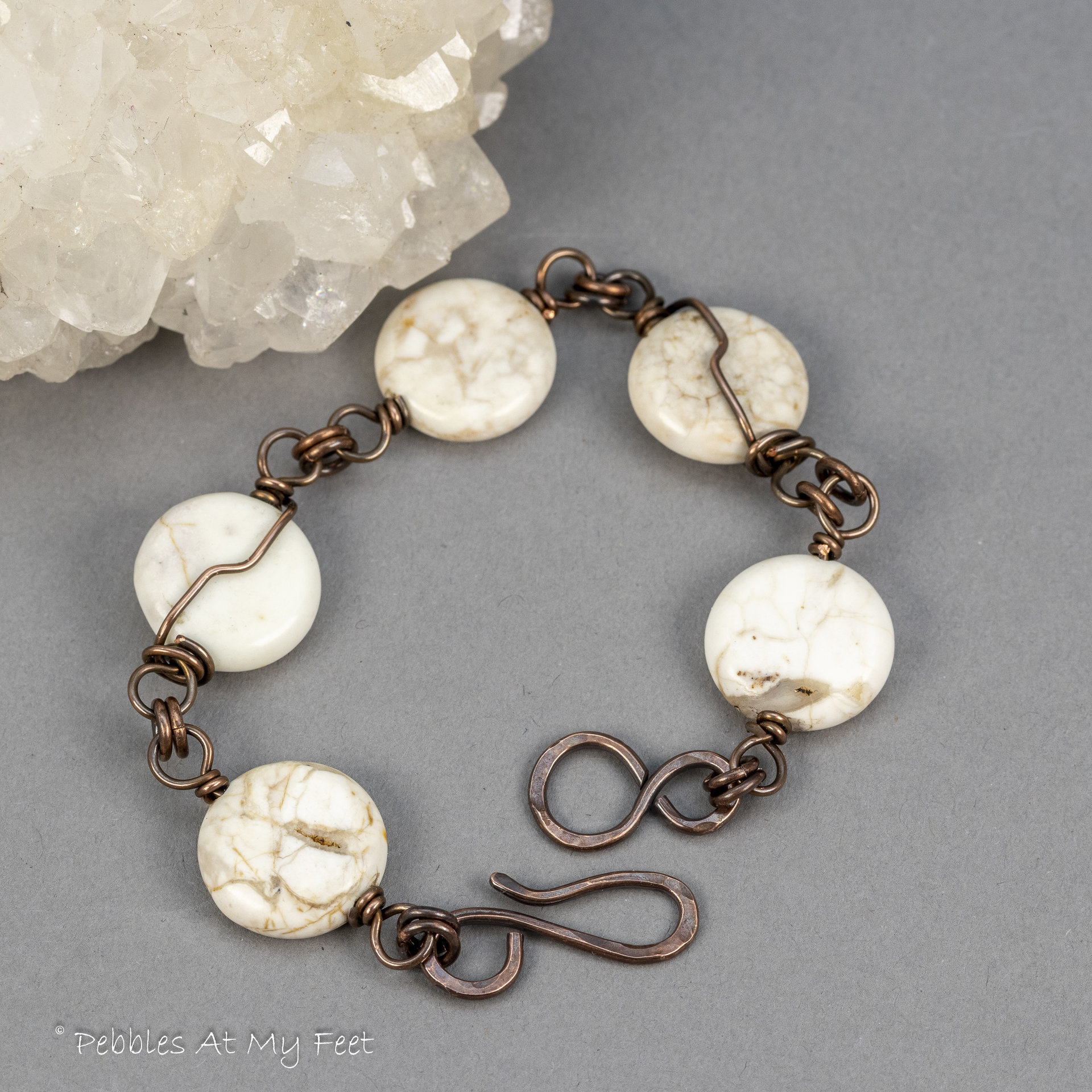 Natural White Magnesite Stone Bracelet in Copper