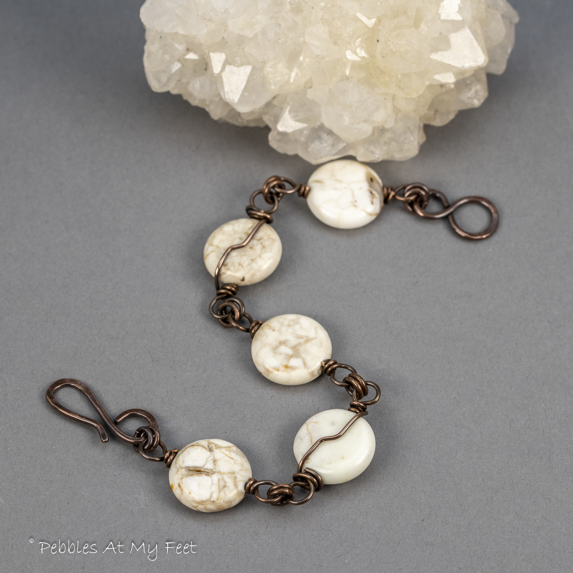 Natural White Magnesite Stone Bracelet in Copper