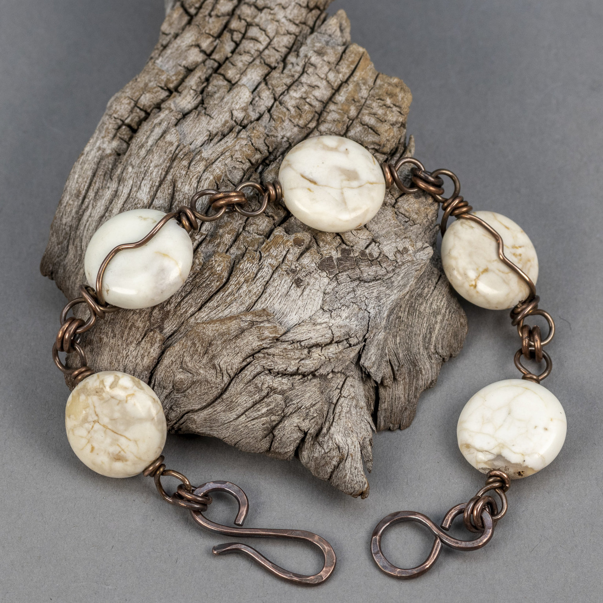 Natural White Magnesite Stone Bracelet in Copper