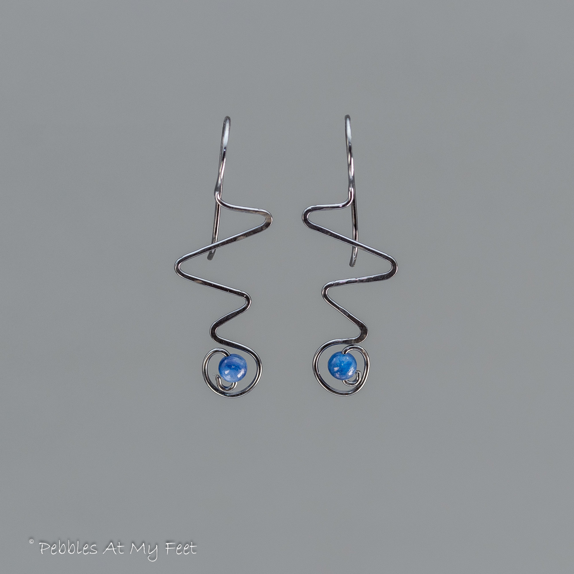 Sterling Silver Wire Zig-Zag Threader Earrings with Kyanite Stones