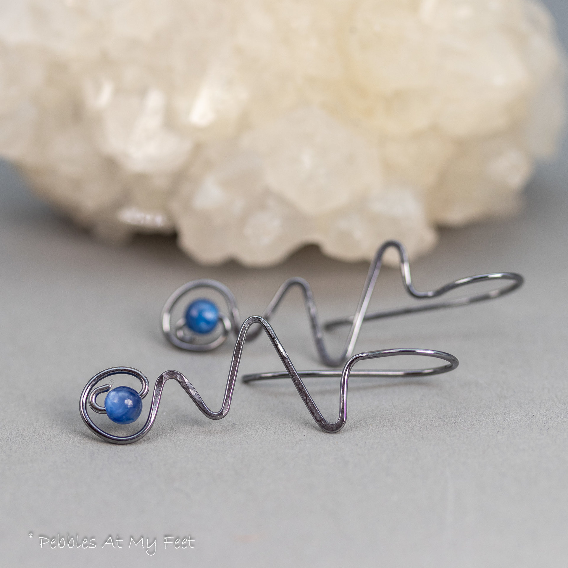 Sterling Silver Wire Zig-Zag Threader Earrings with Kyanite Stones